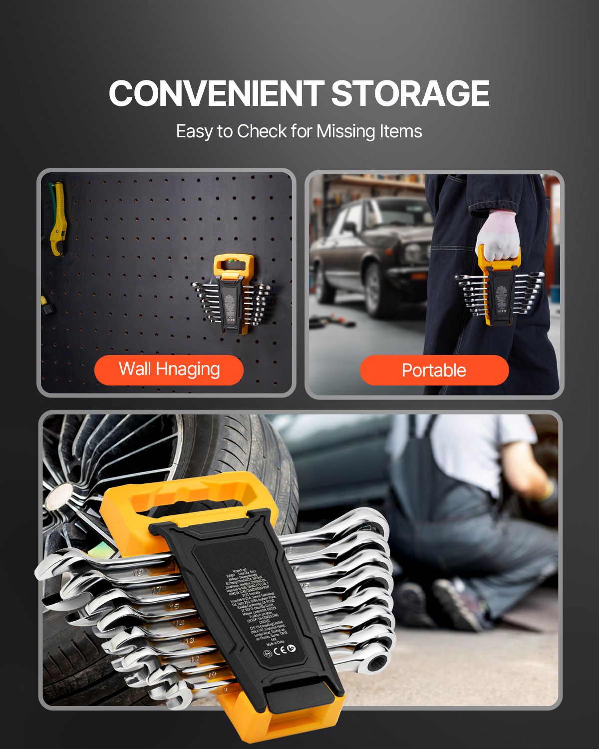 8-Piece Metric Combination Wrench Set 8-19mm with Organizer Rack Tool Kit