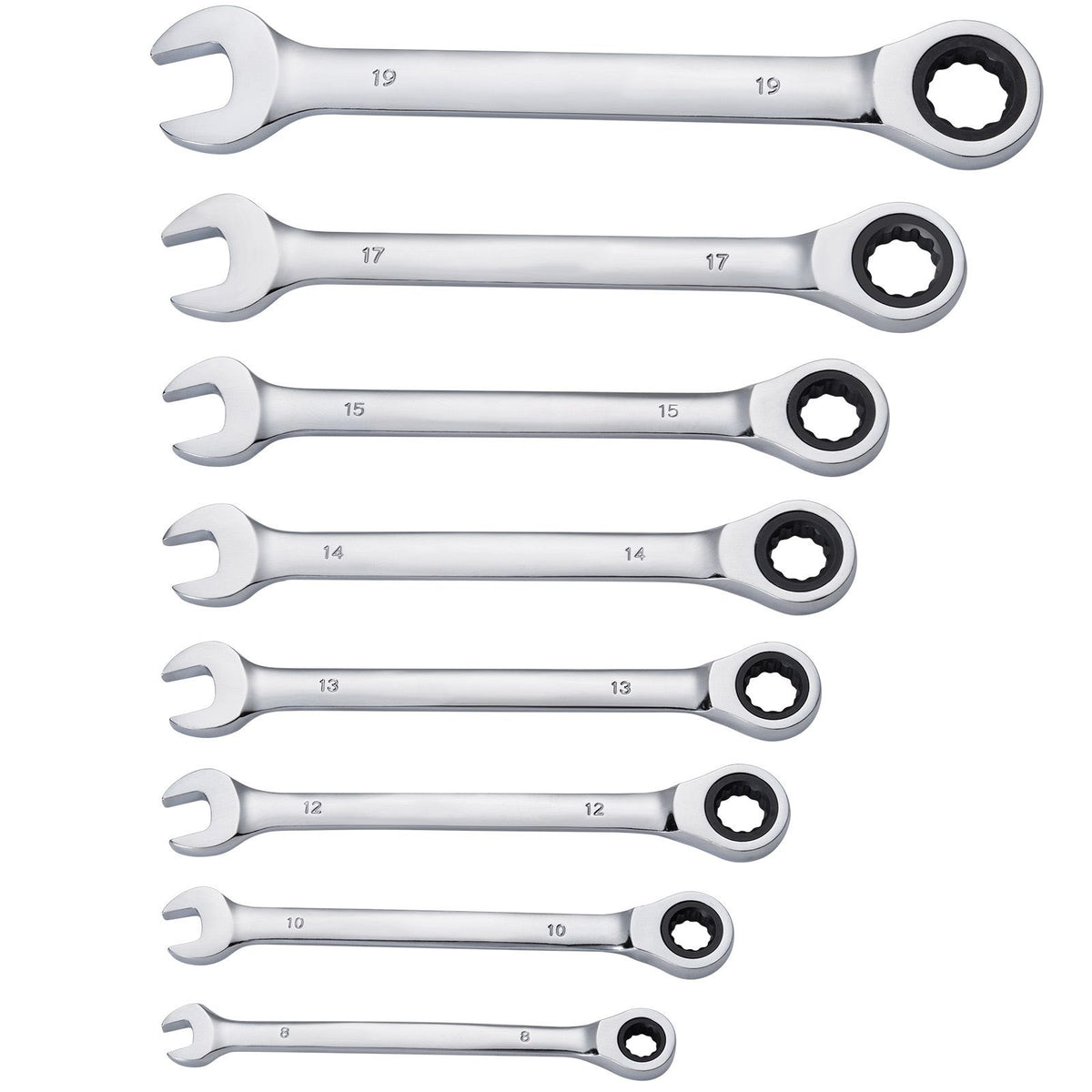 8-Piece Metric Combination Wrench Set 8-19mm with Organizer Rack Tool Kit