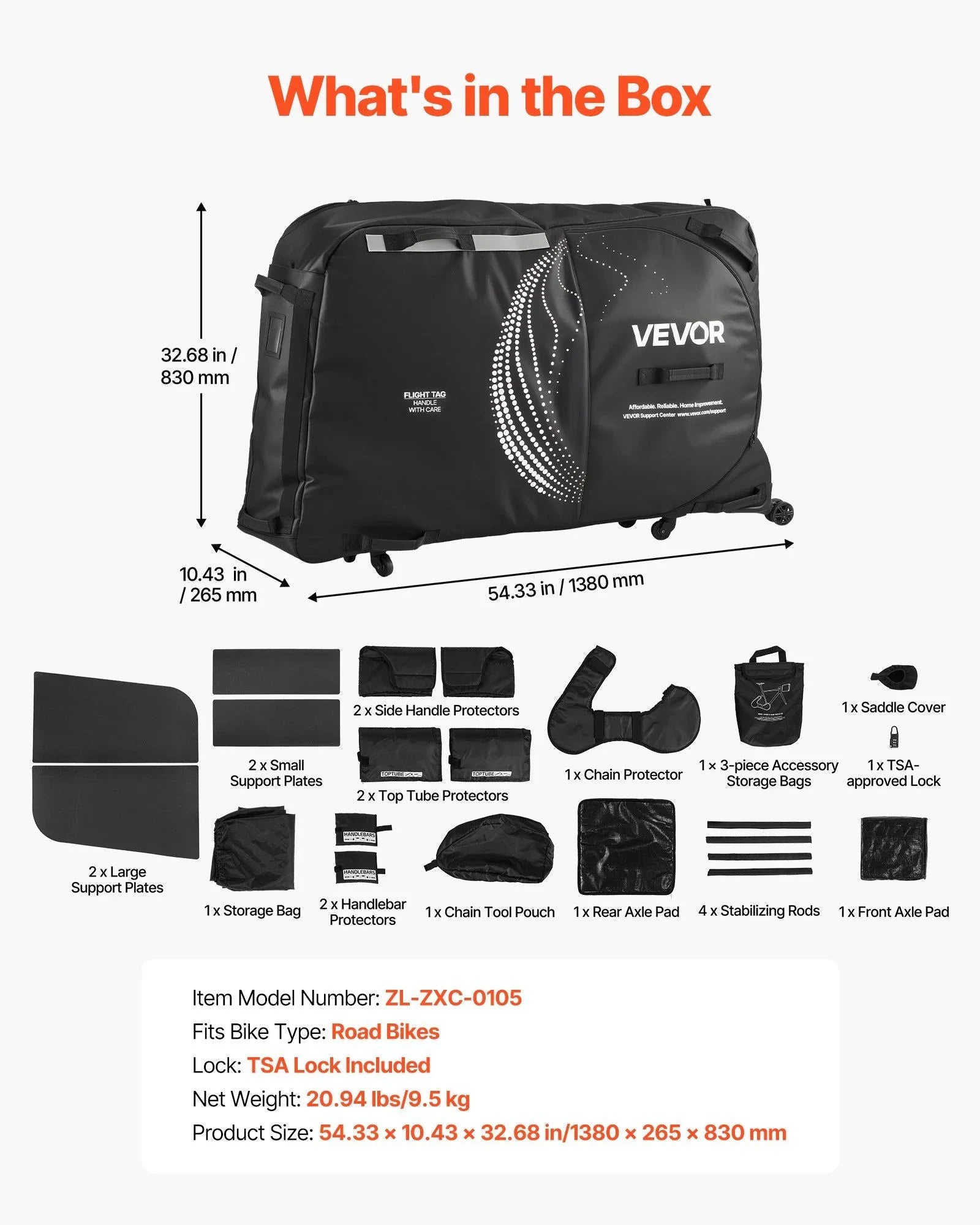 Bike Travel Bag, Transport Universal Bicycle Storage Case Bag with TSA Lock, Support Plates, Protection and Fork Mount Stabilisation, Bicycle Case Max. Wheelbase 130 cm for Airplane, Outdoor Use