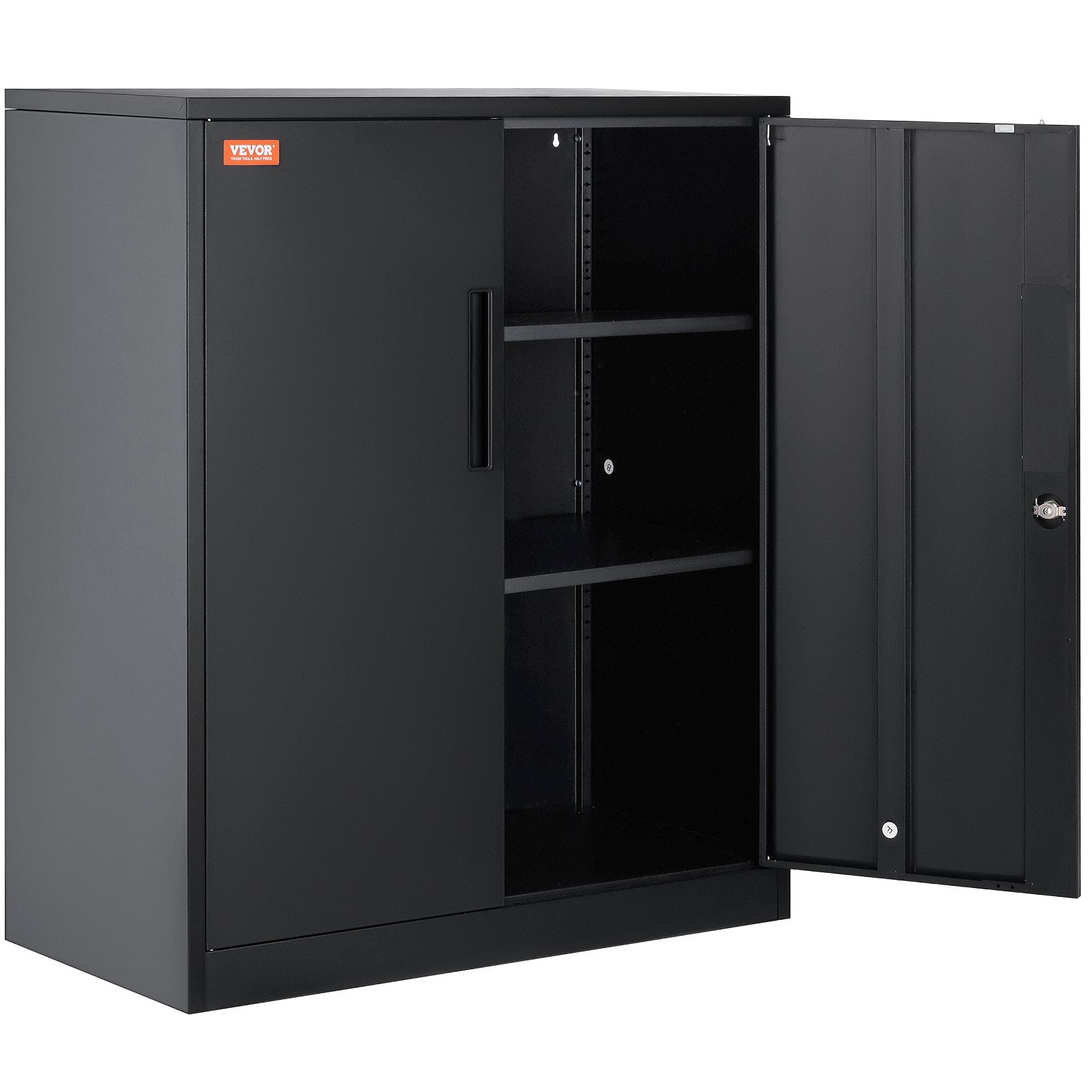 Metal Storage Cabinet w/ 3 Keys 2 Adjustable Shelves & Magnetic Door Black