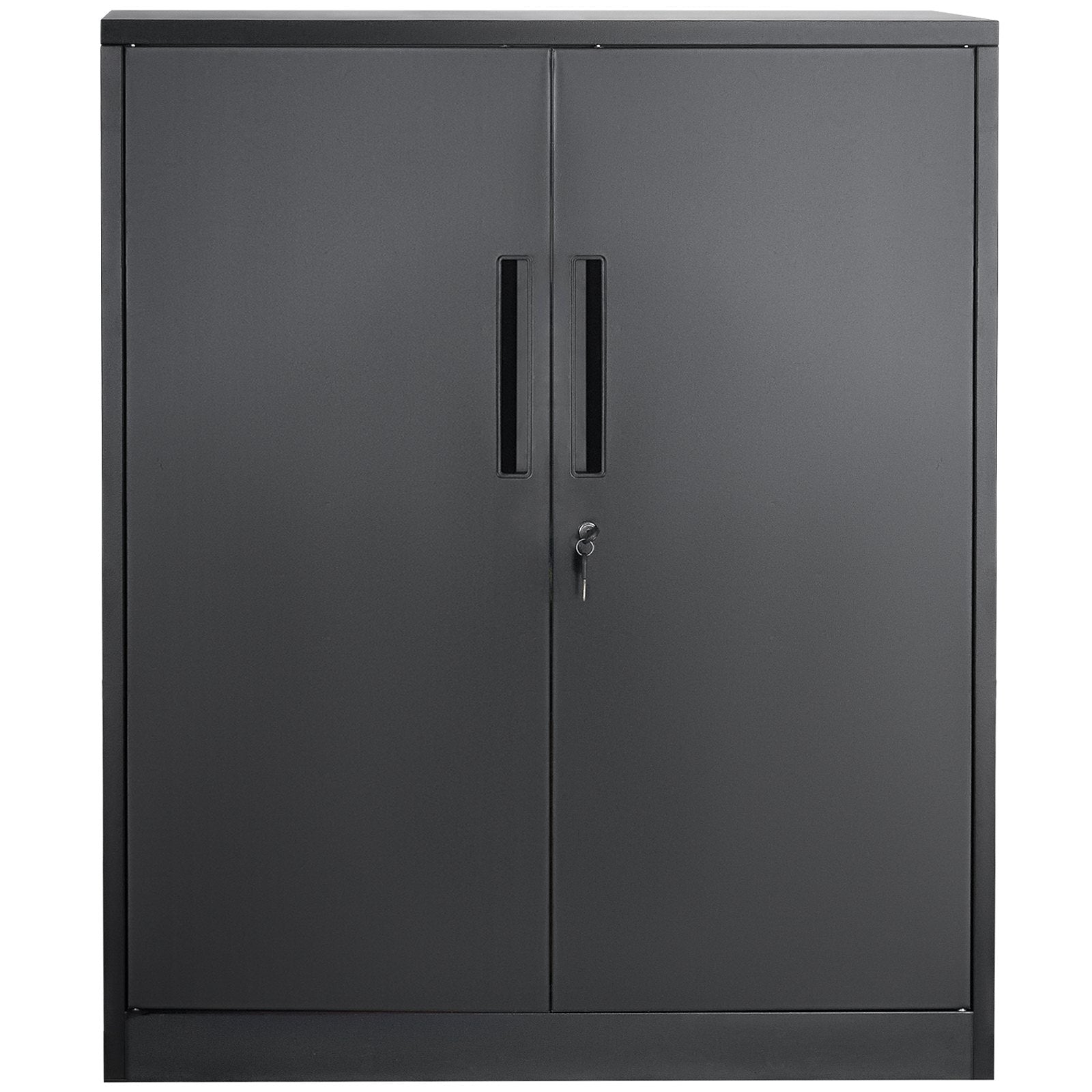 Metal Storage Cabinet w/ 3 Keys 2 Adjustable Shelves & Magnetic Door Black