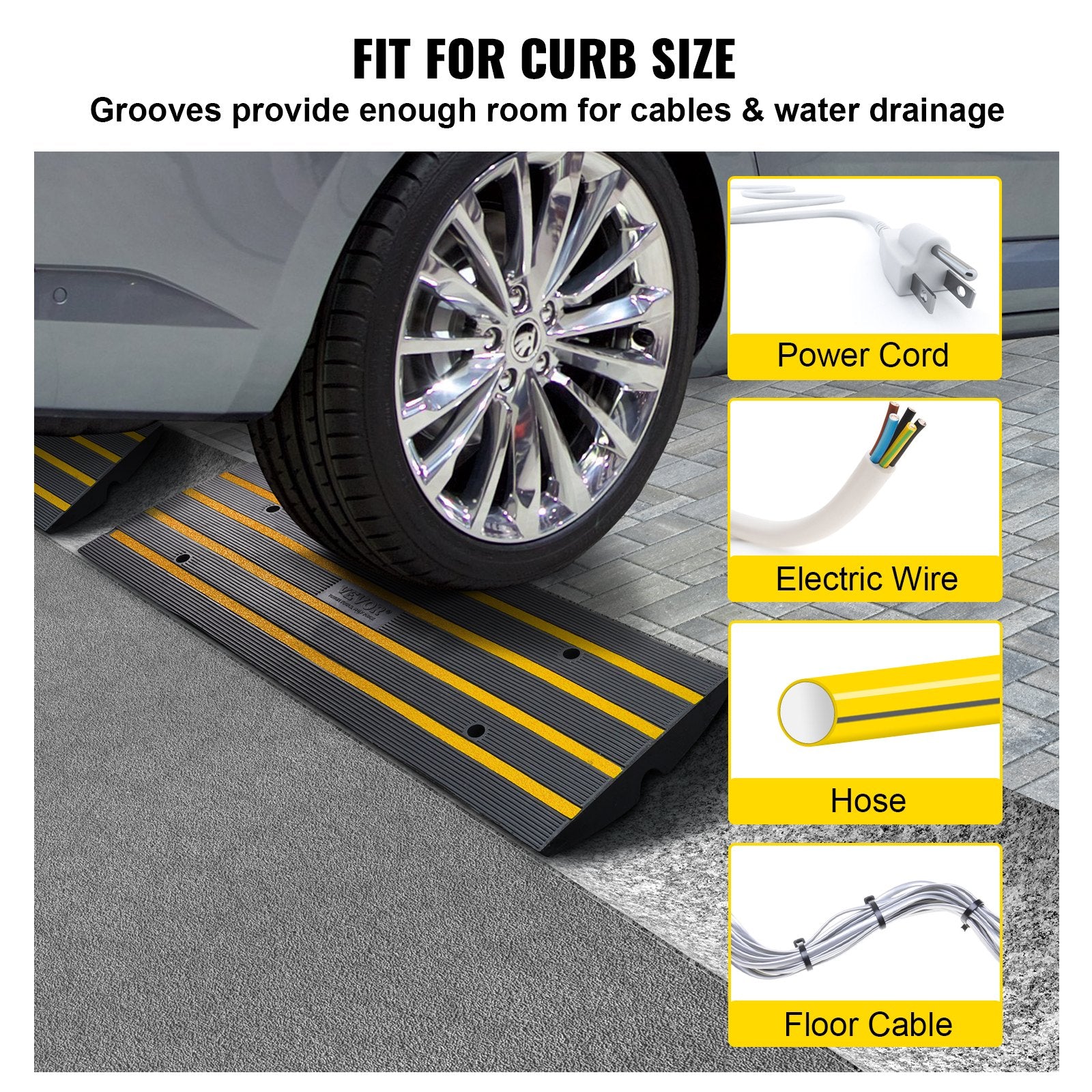 Curb Ramp, 2 Pack, 6.5 cm Rise, Rubber Driveway Ramps, Heavy Duty 15 tons Weight Capacity Threshold Ramp, Curbside Bridge Ramps for Loading Dock Garage Sidewalk, Expandable Full Ramp Set