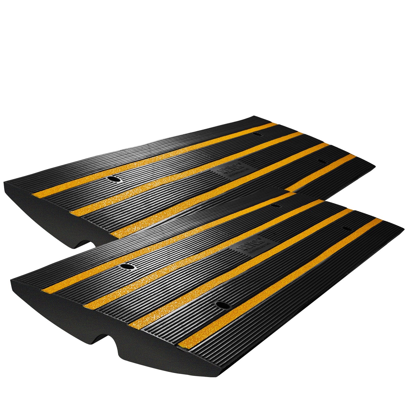 Curb Ramp, 2 Pack, 6.5 cm Rise, Rubber Driveway Ramps, Heavy Duty 15 tons Weight Capacity Threshold Ramp, Curbside Bridge Ramps for Loading Dock Garage Sidewalk, Expandable Full Ramp Set