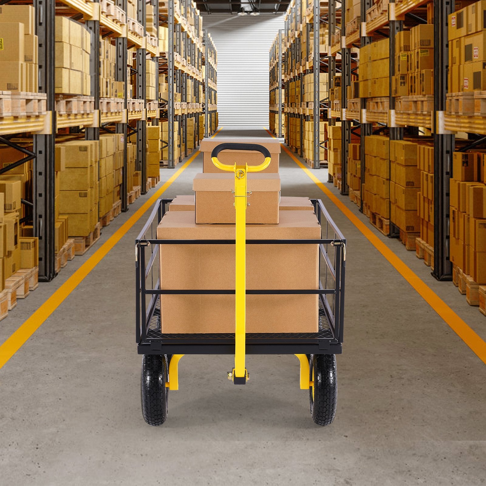 1400 Lbs Steel Garden Cart, Heavy Duty Pullable Garden Wagon Yard Cart, 2 in 1 Outdoor Metal Utility Wagon Yard Trailer with 13