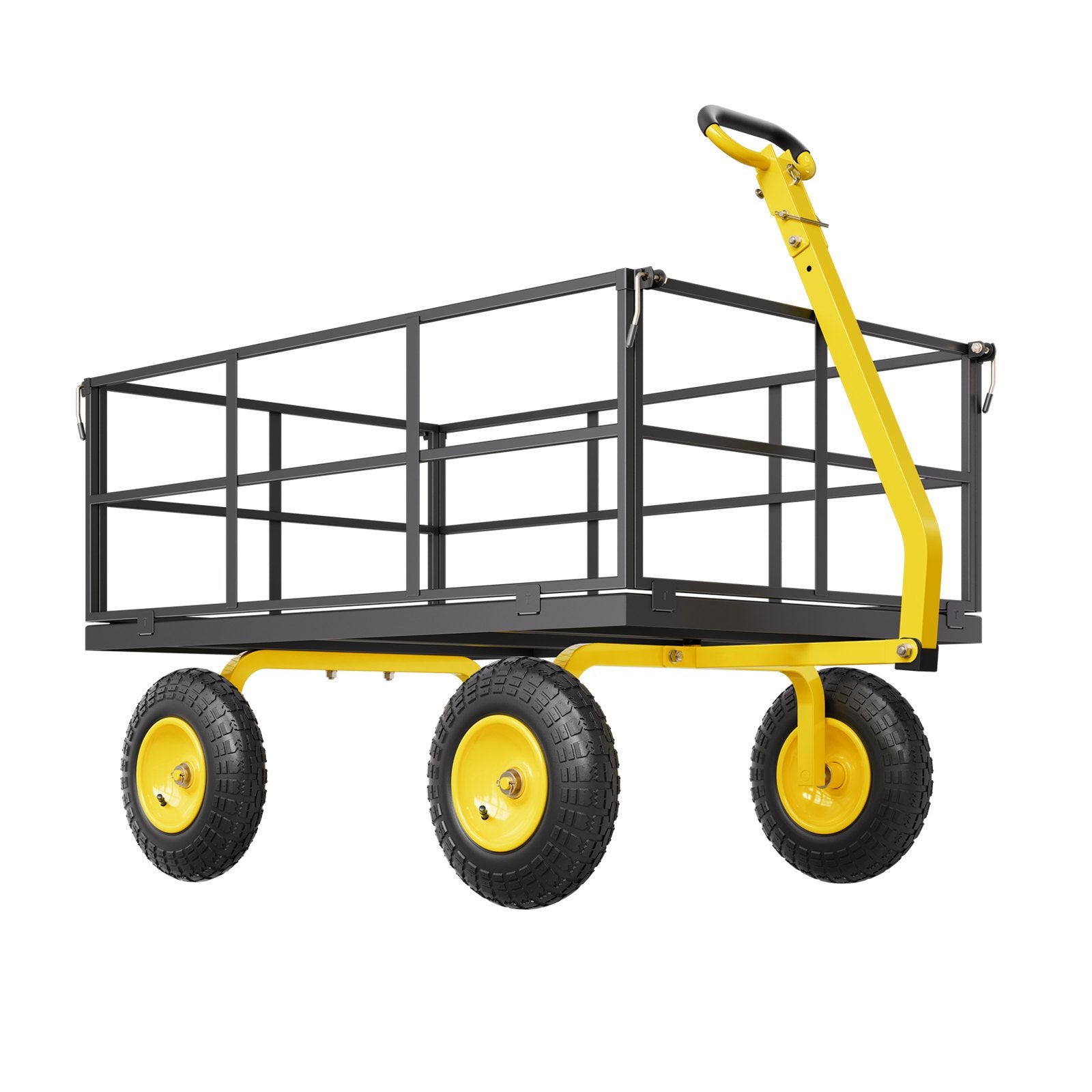 1400 Lbs Steel Garden Cart, Heavy Duty Pullable Garden Wagon Yard Cart, 2 in 1 Outdoor Metal Utility Wagon Yard Trailer with 13