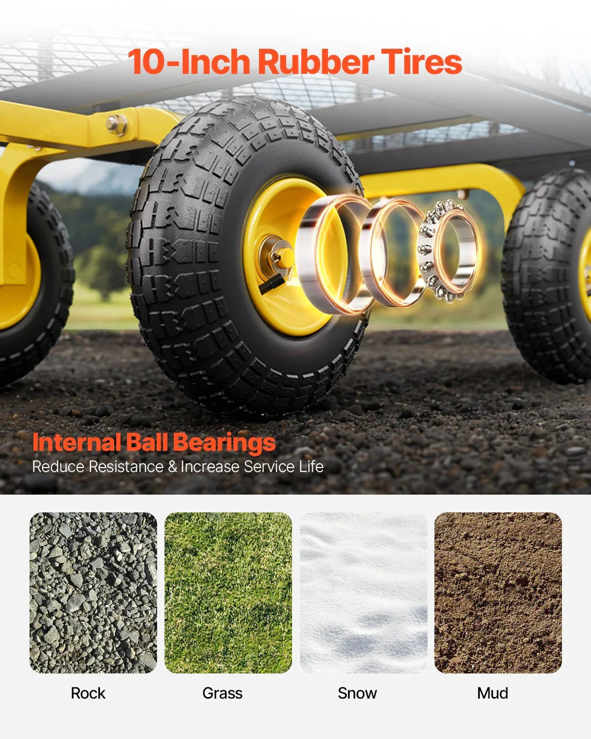 500 Lbs Steel Garden Cart, Heavy Duty Garden Wagon Cart Pullable on Wheels, Metal Yard Utility Wagon Carts with 10