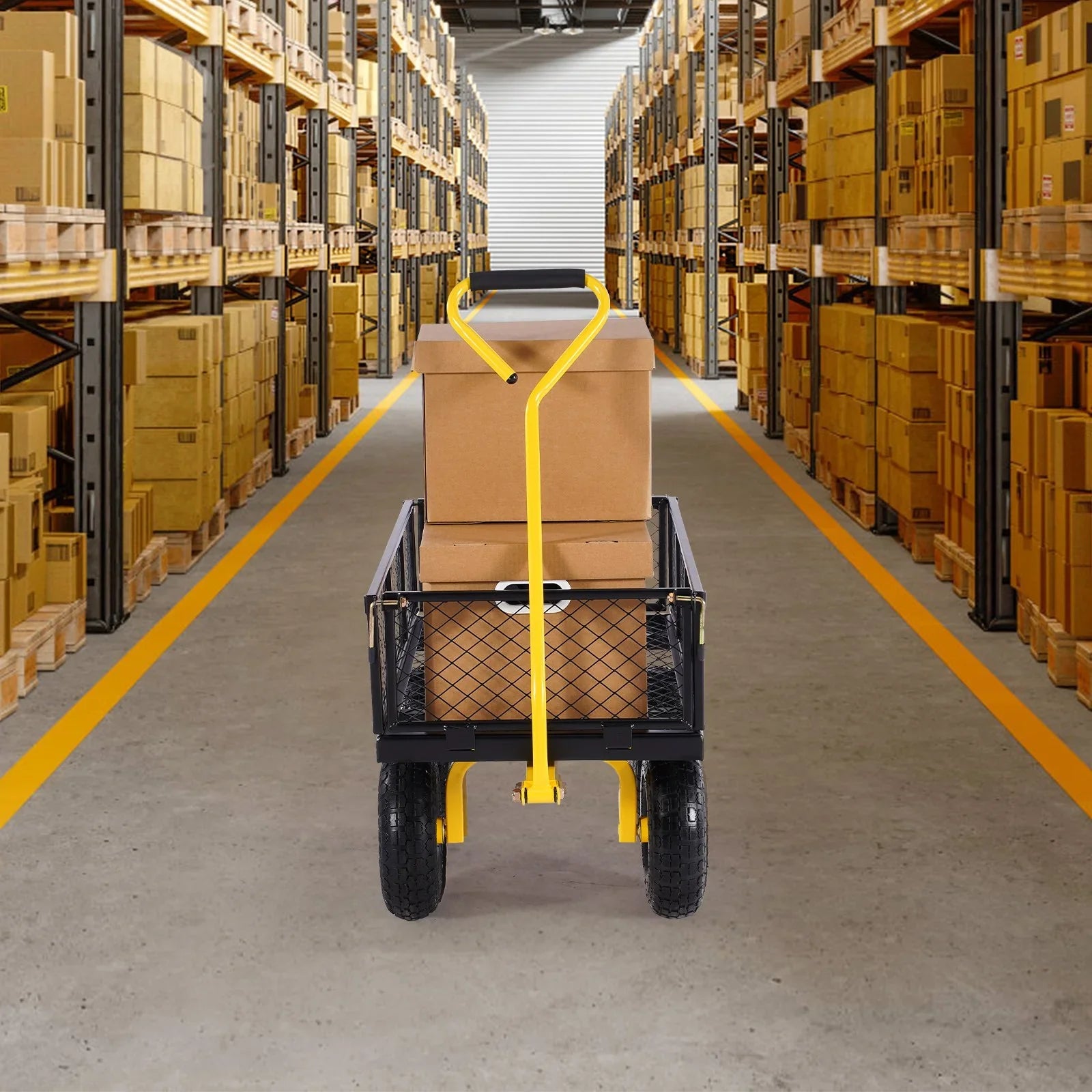 500 Lbs Steel Garden Cart, Heavy Duty Garden Wagon Cart Pullable on Wheels, Metal Yard Utility Wagon Carts with 10
