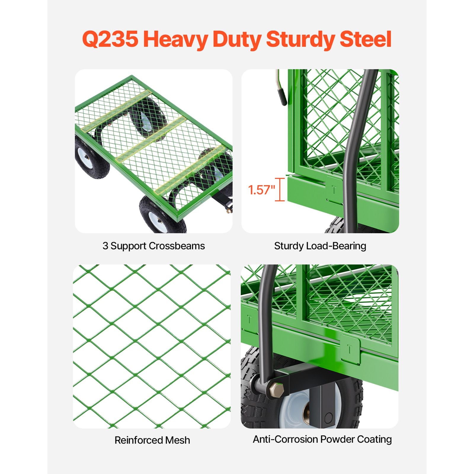 680 Lbs Steel Garden Cart on Wheels, Heavy Duty Garden Wagon Cart Pullable, Metal Outdoor Utility Yard Wagon Carts with 10