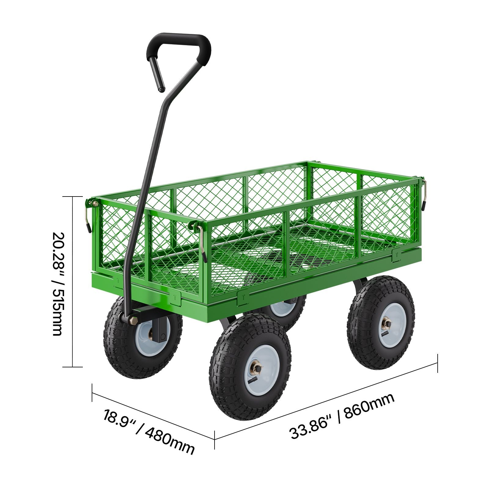 680 Lbs Steel Garden Cart on Wheels, Heavy Duty Garden Wagon Cart Pullable, Metal Outdoor Utility Yard Wagon Carts with 10