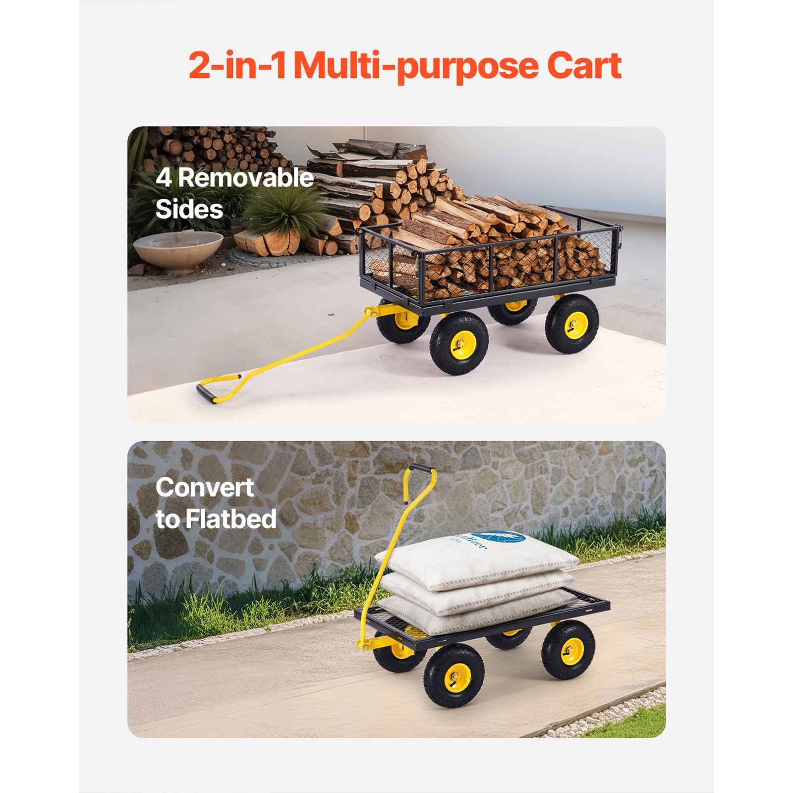 900 Lbs Heavy Duty Steel Garden Cart, Garden Wagon Cart on Wheels, Outdoor Metal Yard Utility Wagon Carts with 10