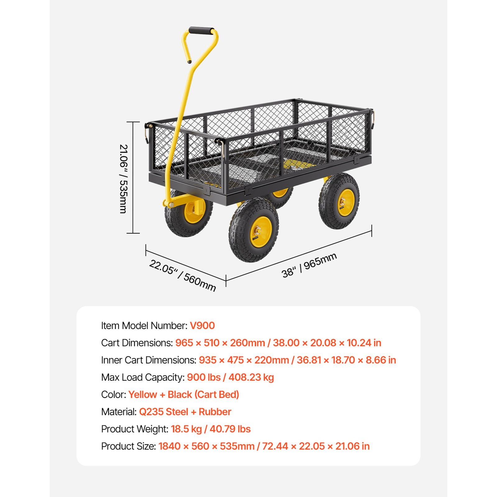 900 Lbs Heavy Duty Steel Garden Cart, Garden Wagon Cart on Wheels, Outdoor Metal Yard Utility Wagon Carts with 10