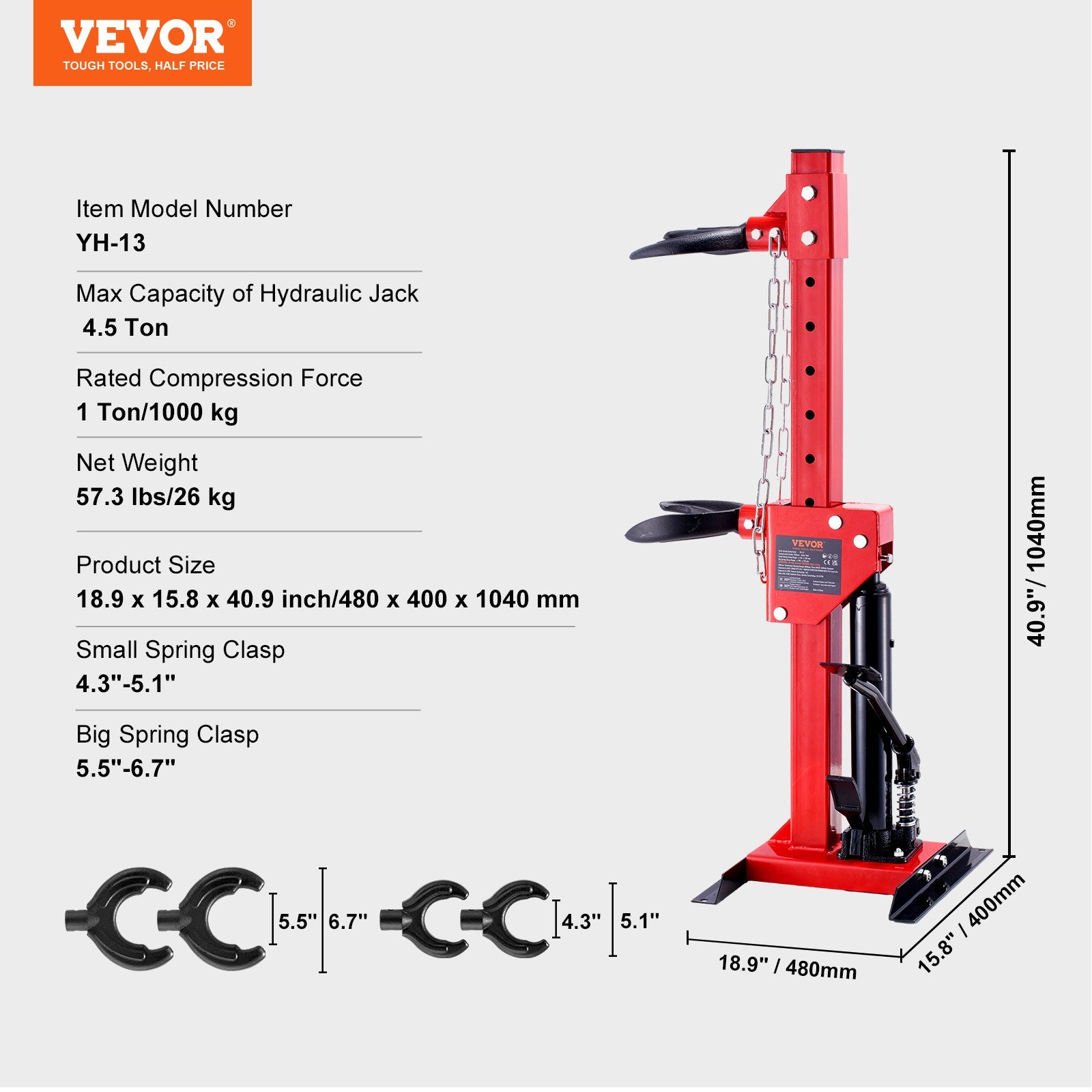 Strut Spring Compressor, 4.5 Ton/9920 LBS Hydraulic Jack Capacity, 1 Ton Rated Compression Force, Auto Strut Coil Spring Compressor Tool, Hydraulic Spring Compressor for Strut Spring Removing