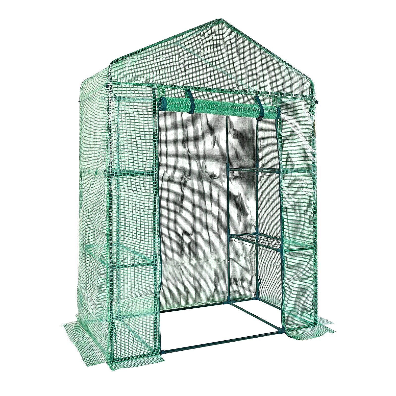 Walk-in Green House, 4.6 x 2.4 x  6.7 ft  Greenhouse with Shelves, Set Up in Minutes, High Strength PE Cover with Doors & Windows and Steel Frame, Suitable for Planting and Storage, Green