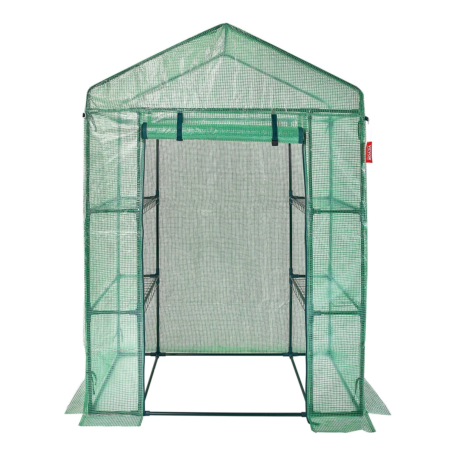 Walk-in Green House, 4.6 x 2.4 x  6.7 ft  Greenhouse with Shelves, Set Up in Minutes, High Strength PE Cover with Doors & Windows and Steel Frame, Suitable for Planting and Storage, Green