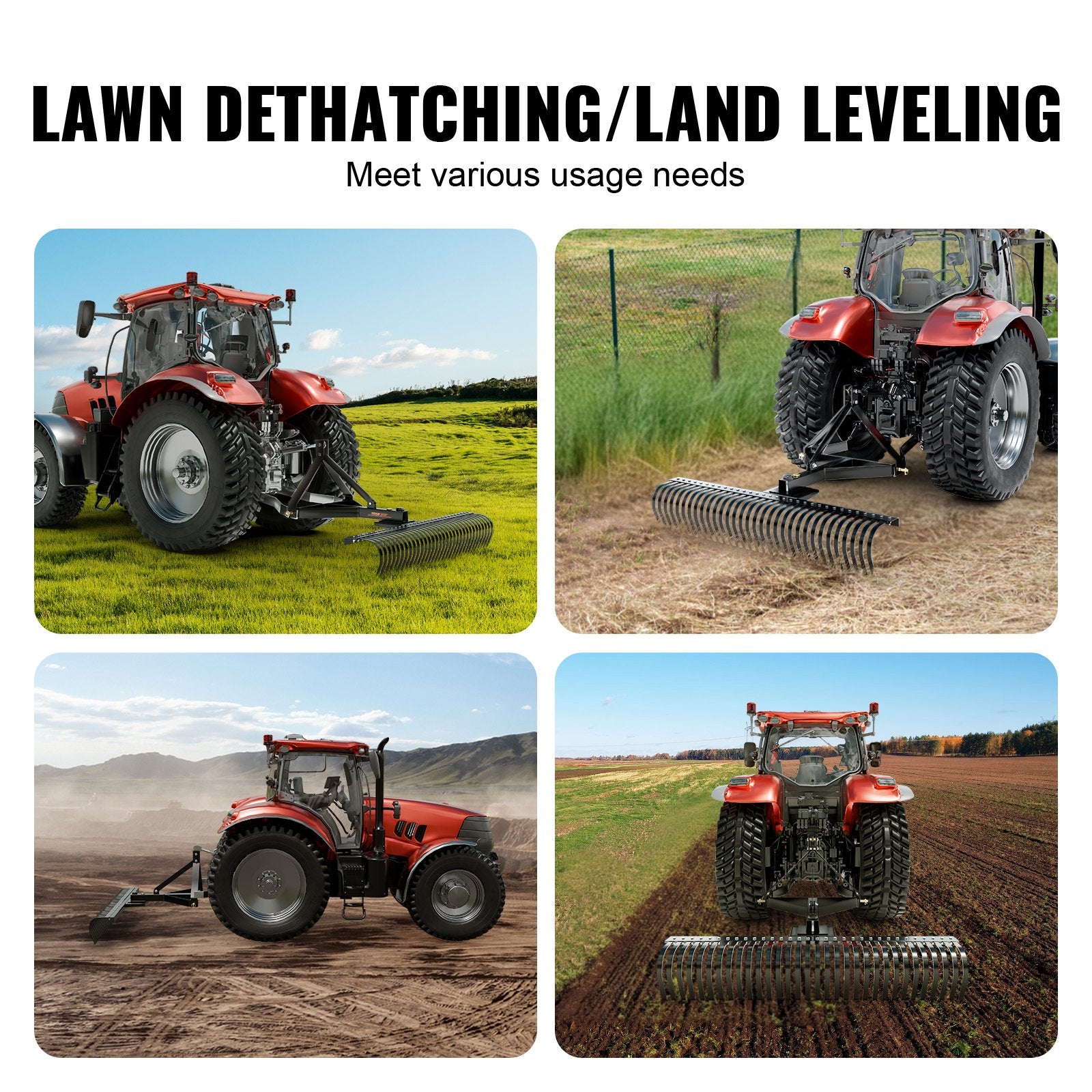 Tow Behind Dethatcher, 1.8m Tow Dethatcher with 36 Steel Tines, 3-Point Lawn Dethatcher Rake with Attachments for Tractor, Landscape Rake for Garden, Farm, Grass