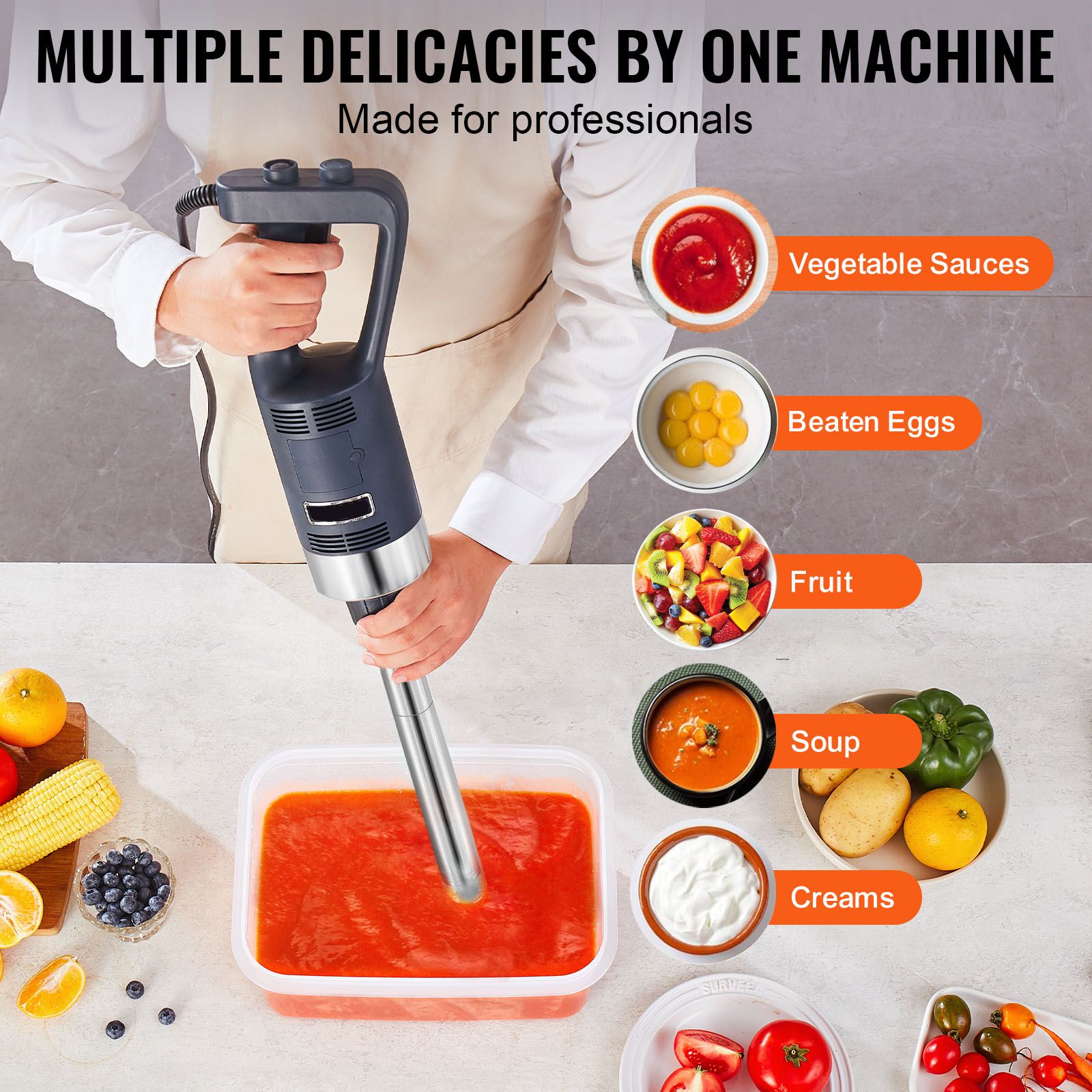 Commercial Immersion Blender 500W Heavy Duty Hand Mixer for Soup Sauces