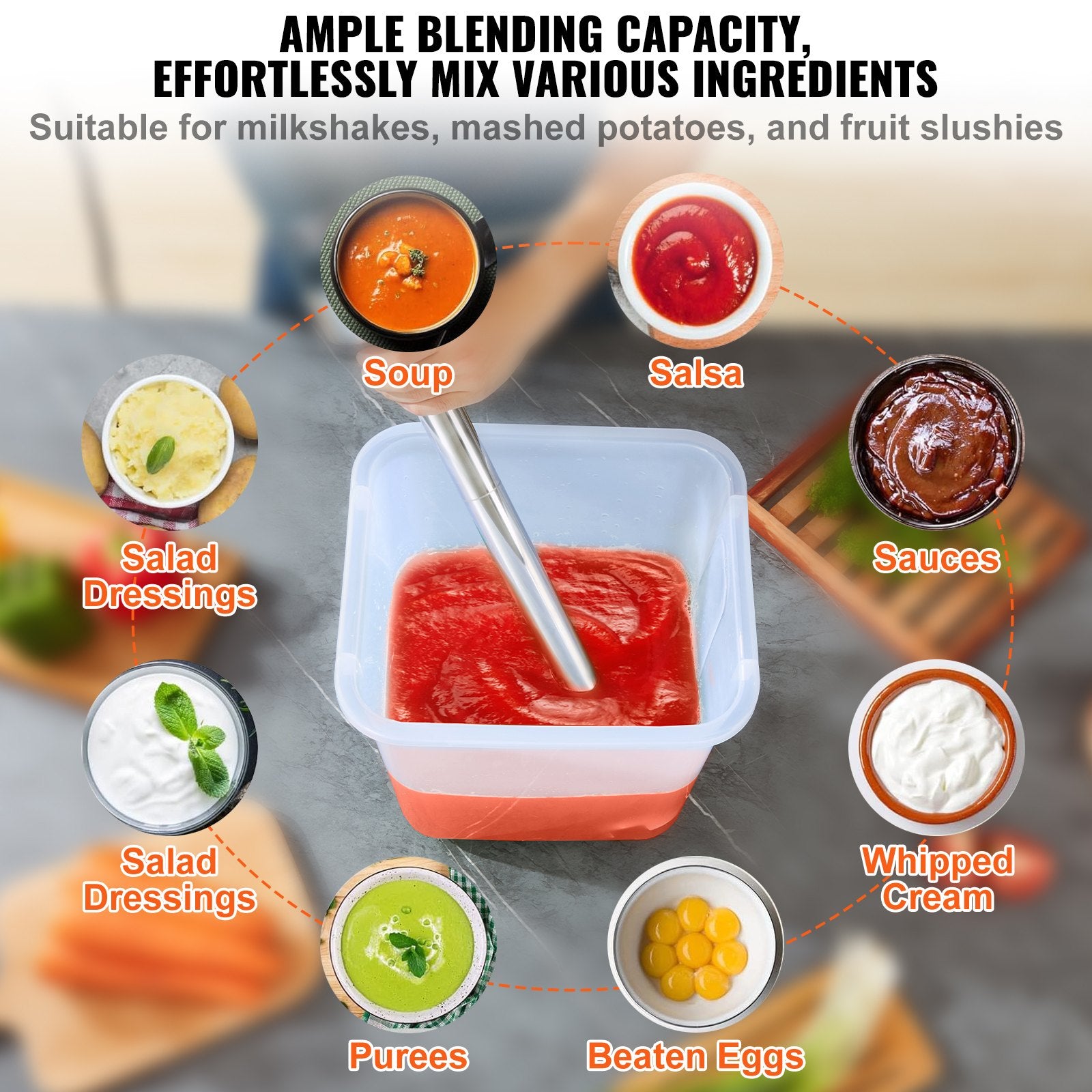 Professional Stick Blender, 500W Powerful Handheld Mixer, Adjustable Speed with Stainless Steel Blade, Versatile Hand Mixer for Soups, Smoothies, Purees, and Ba Food