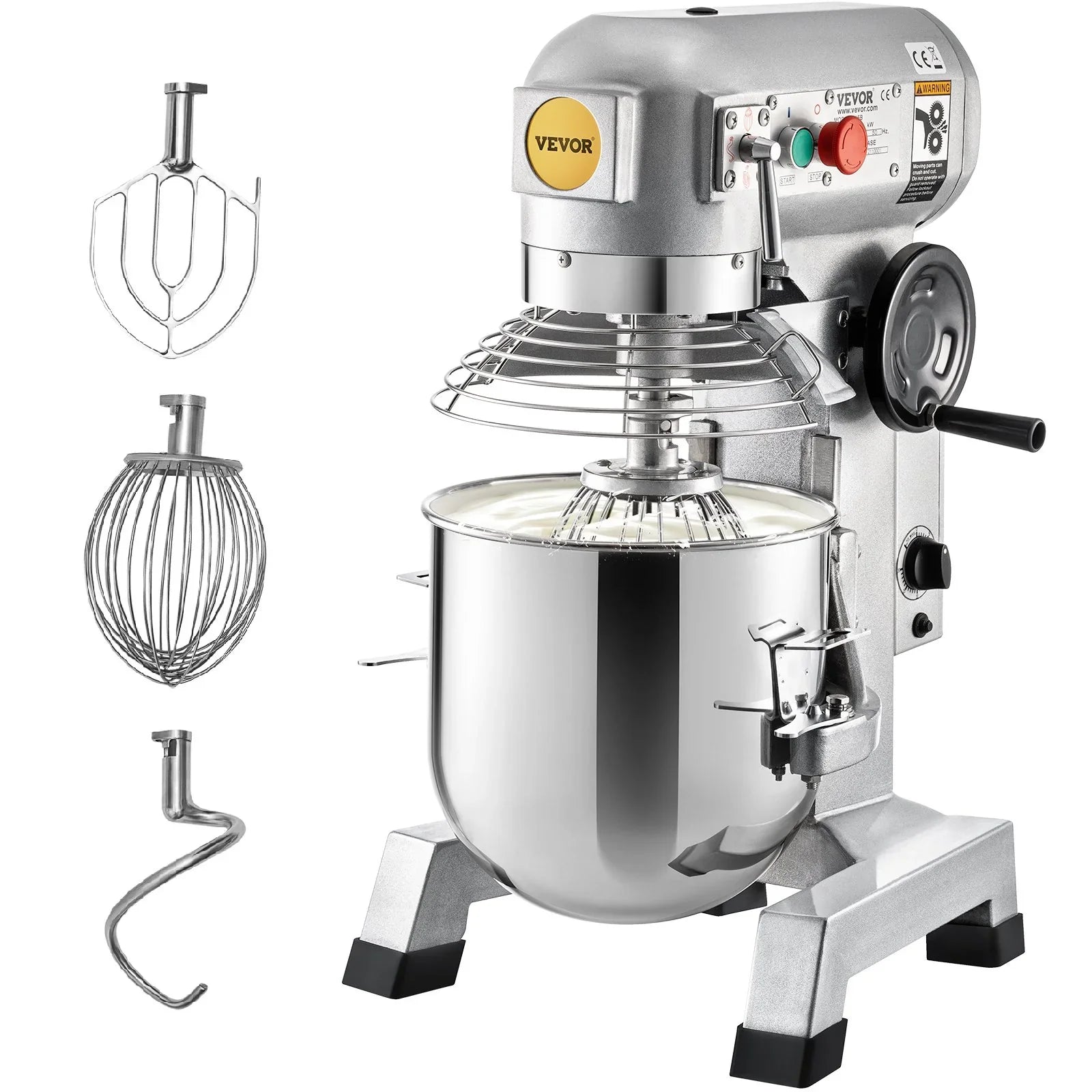 Professional Kitchen Mixer, 10Qt Capacity with Timer, 450W Stainless Steel Bowl Durable Electric Mixer for Commercial Use, 3 Speed Options 113/184/341 RPM, Includes Dough Hook & Whisk