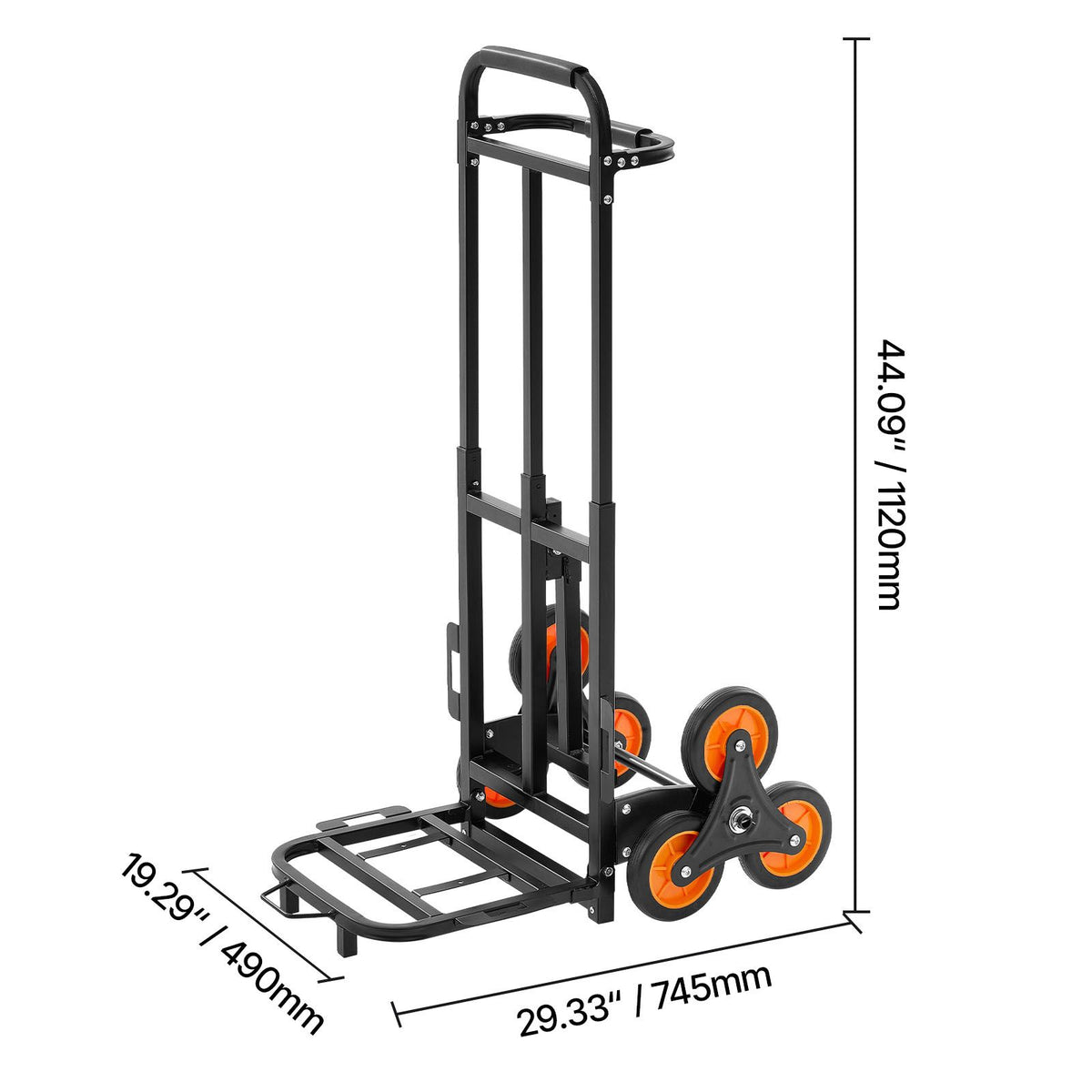 Stair Climbing Cart, 100 kg Stair-Climbing Capacity, Heavy-Duty Folding Trolley Cart with Telescoping Handle, 6 Wheels and 2 Bungee Cords, Stair Climber Dolly for Home, Groceries, Warehouse