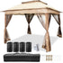 Outdoor Gazebo Canopy Tent 11x11ft Portable Shelter with Netting Brown