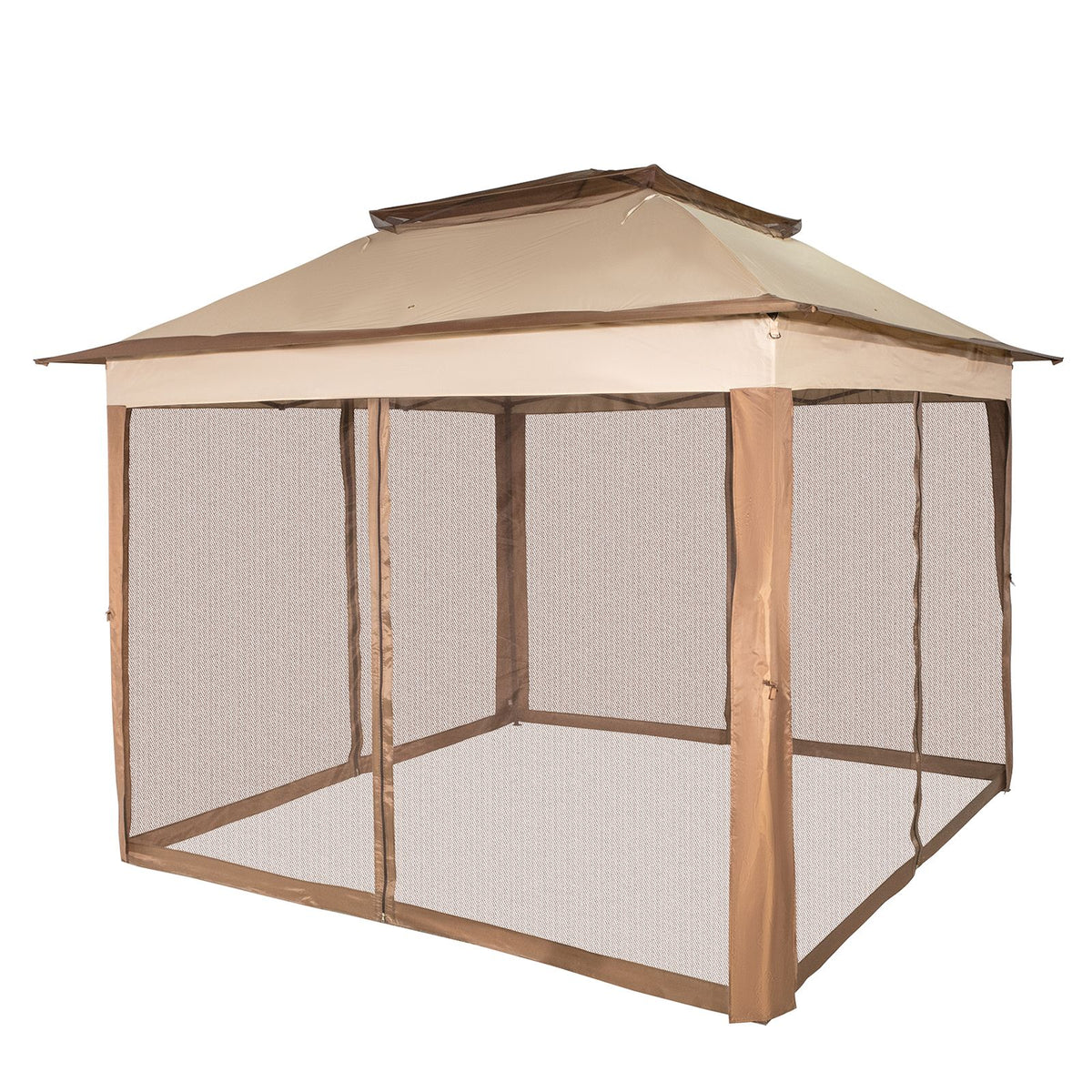 Outdoor Gazebo Canopy Tent 11x11ft Portable Shelter with Netting Brown