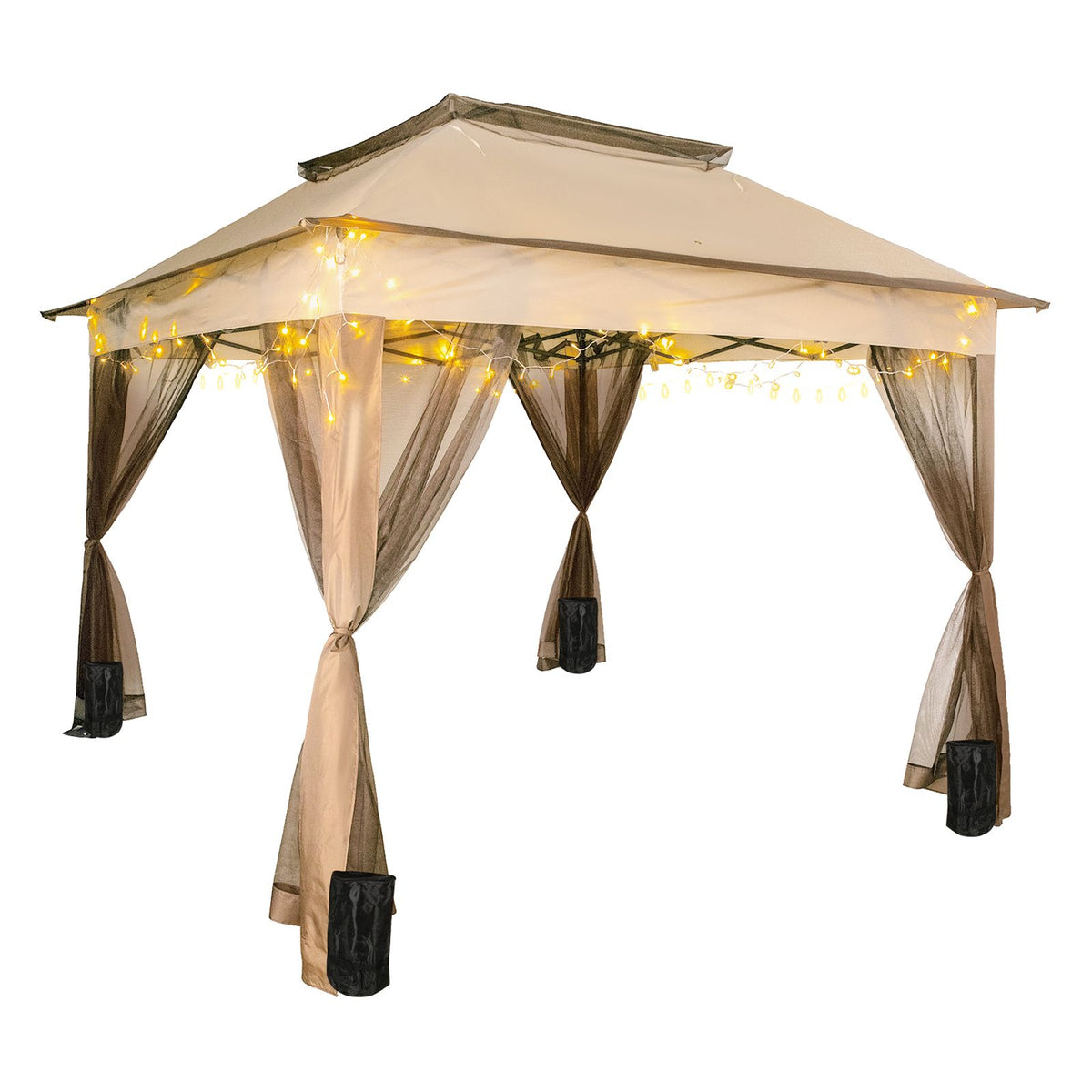 Outdoor Gazebo Canopy Tent 11x11ft Portable Shelter with Netting Brown