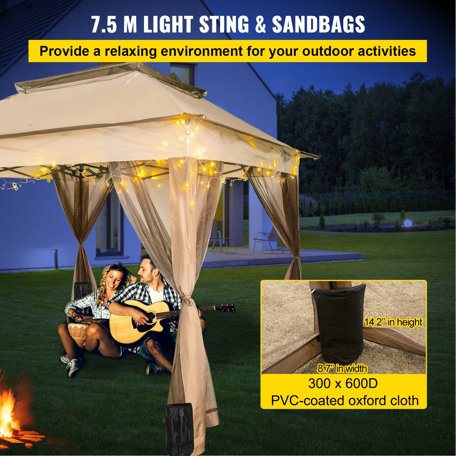 Outdoor Canopy Gazebo Tent, Portable Canopy Shelter with 11\'x11\' Large Shade Space for Party, Backyard, Patio Lawn and Garden, 4 Sandbags, Carrying Bag and Netting Included, Brown