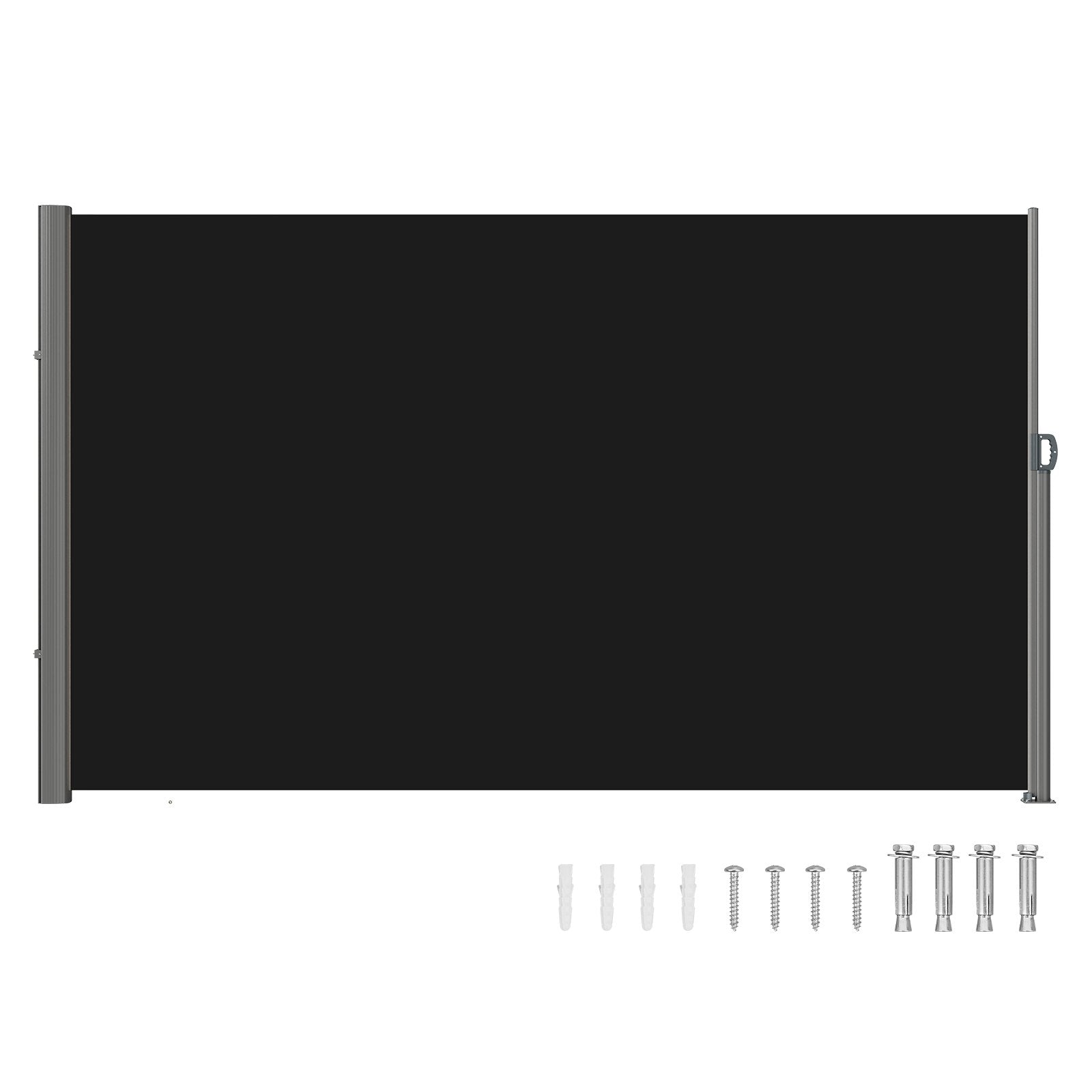 VEVOR Retractable Side Awning, 160X300cm Aluminum Outdoor Privacy Screen, 280g Polyester Water-proof Retractable Patio Screen, UV 30+ Room Divider Wind Screen for Patio, Backyard, Balcony, Black