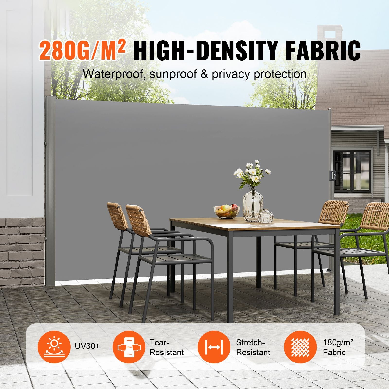 Retractable Side Awning 160x300cm Outdoor Privacy Screen UV30+ Gray