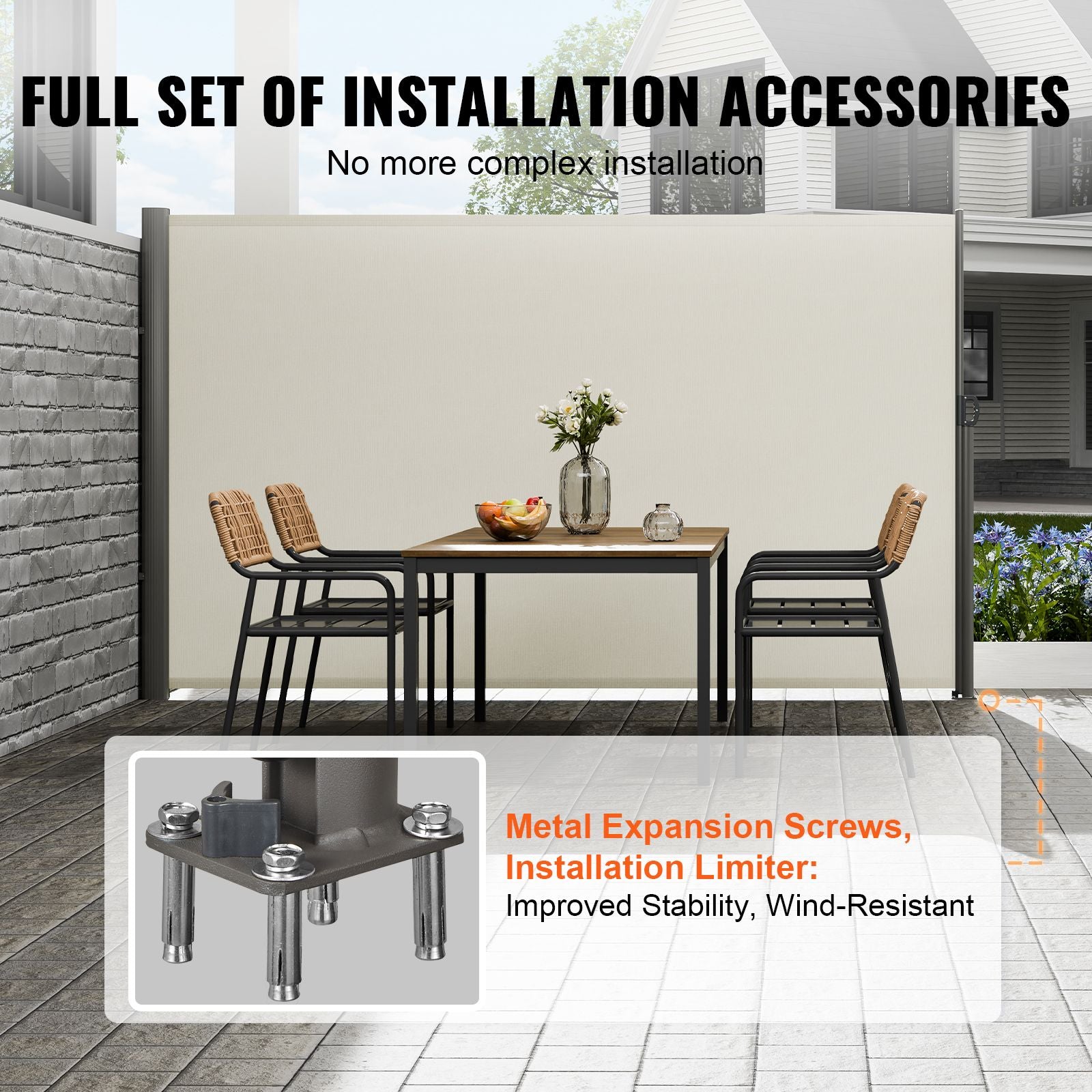 160x300cm Retractable Side Awning Outdoor Privacy Screen Beige UV Resistant