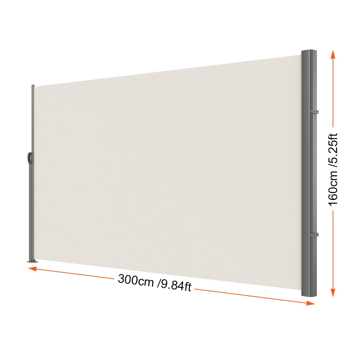 160x300cm Retractable Side Awning Outdoor Privacy Screen Beige UV Resistant