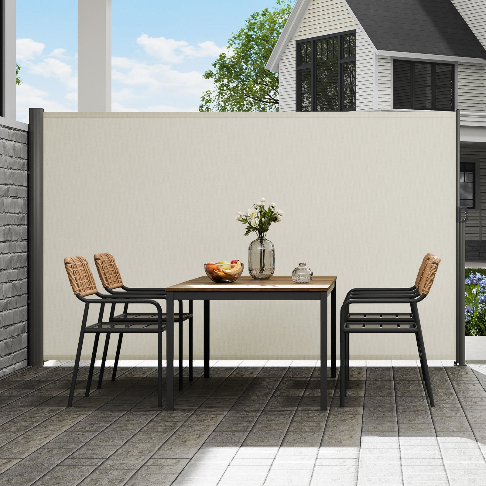VEVOR Retractable Side Awning,160X300cm Aluminum Outdoor Privacy Screen, 280g Polyester Water-proof Retractable Patio Screen, UV 30+ Room Divider Wind Screen for Patio, Backyard, Balcony, Beige