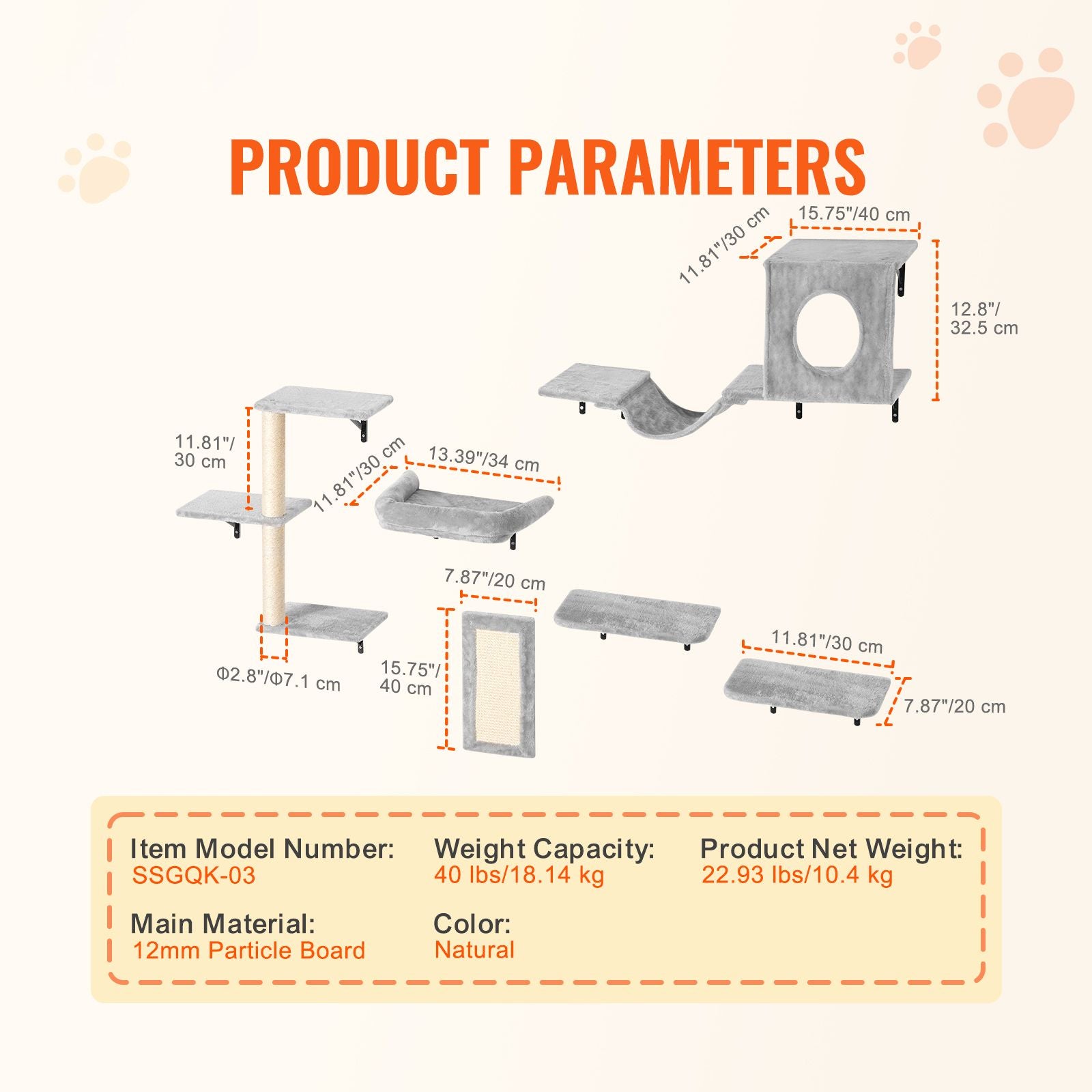 Wall Mounted Cat Shelves Set of 6 Cat Tree Hammock Perches Furniture