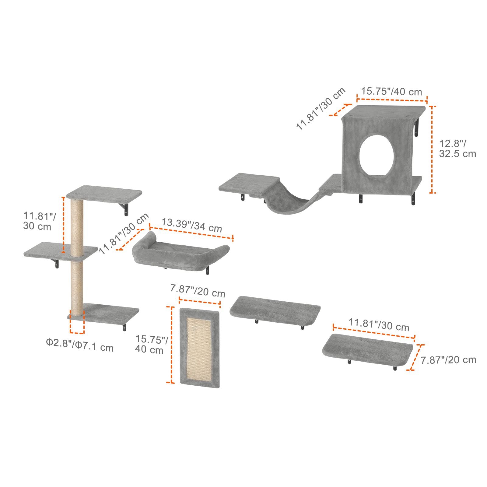 Wall Mounted Cat Shelves Set of 6 Cat Tree Hammock Perches Furniture