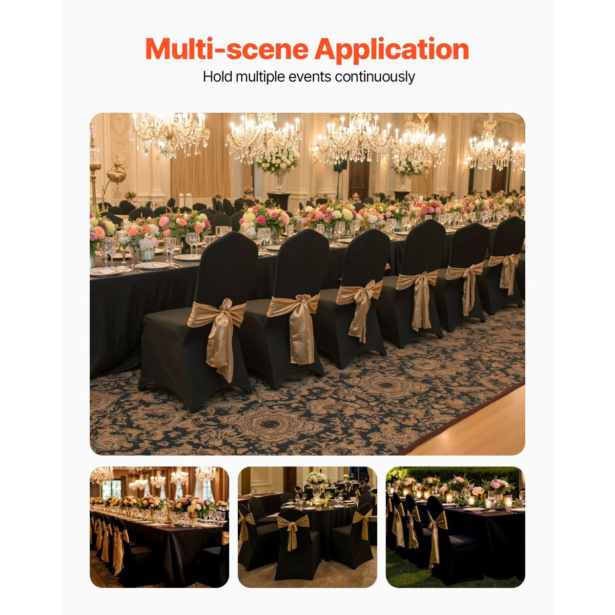 50-Pack Black Spandex Chair Covers for Wedding Party Banquet, Stretch Set