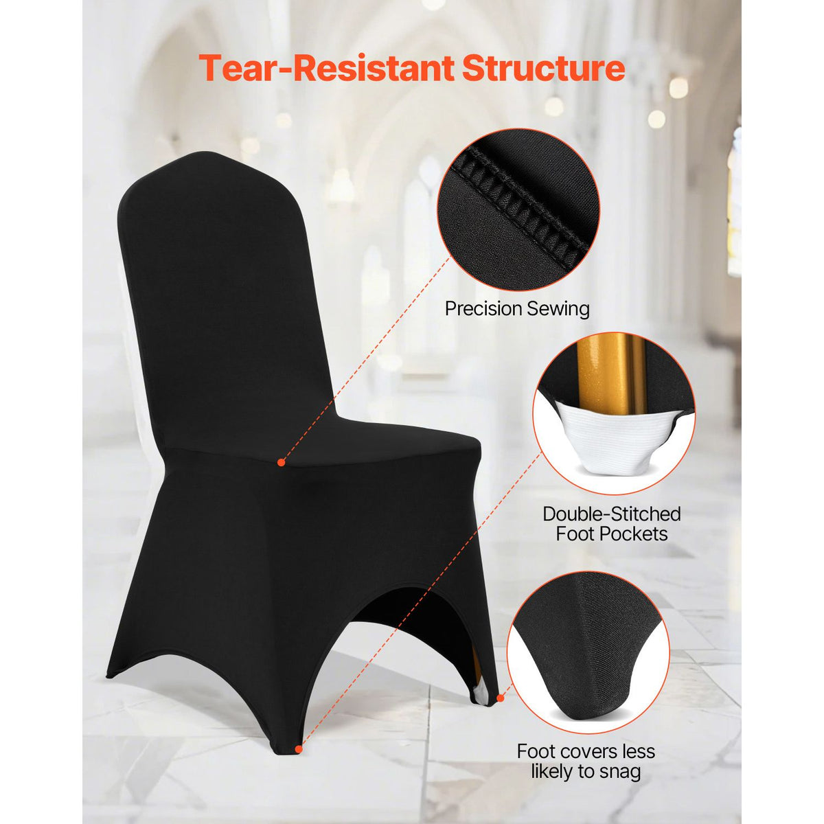 50-Pack Black Spandex Chair Covers for Wedding Party Banquet, Stretch Set