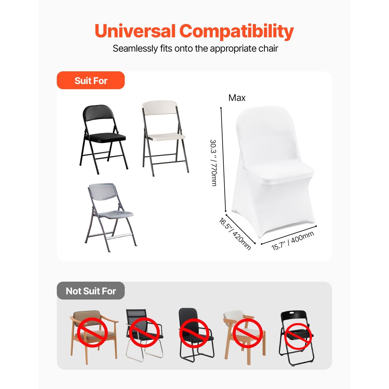 12PCS White Spandex Folding Chair Covers Stretch Washable Slipcovers