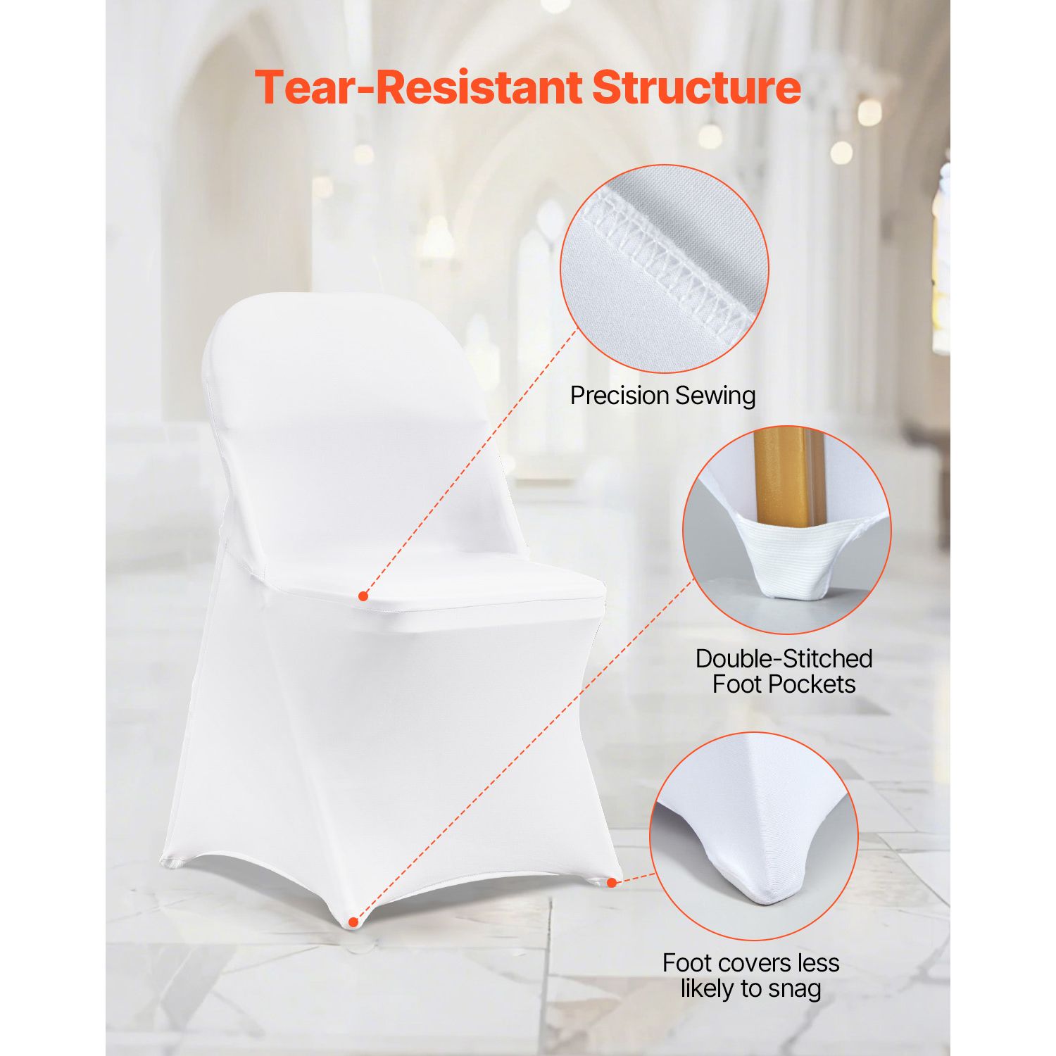 12PCS White Spandex Folding Chair Covers Stretch Washable Slipcovers