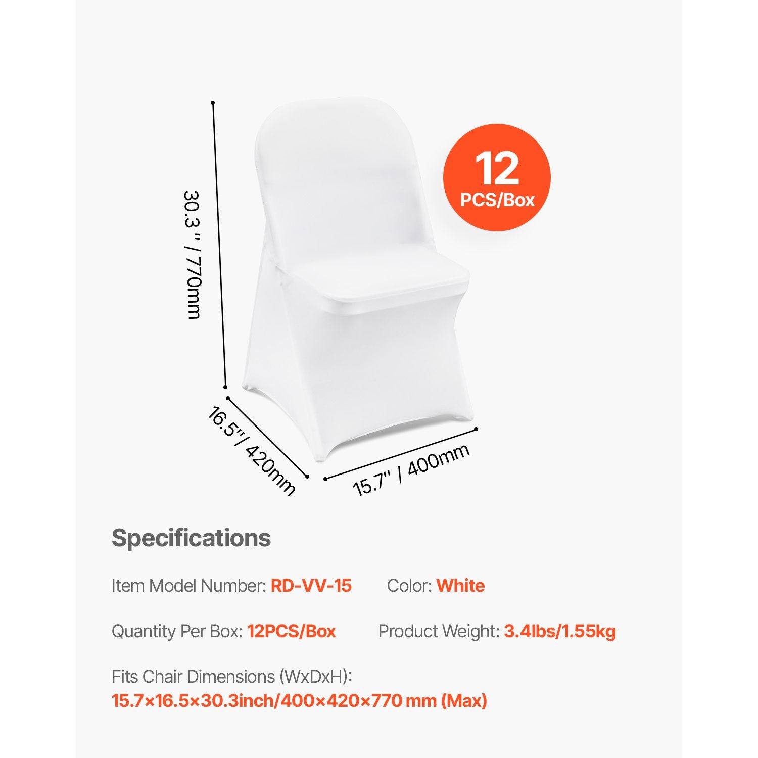 12PCS White Spandex Folding Chair Covers Stretch Washable Slipcovers
