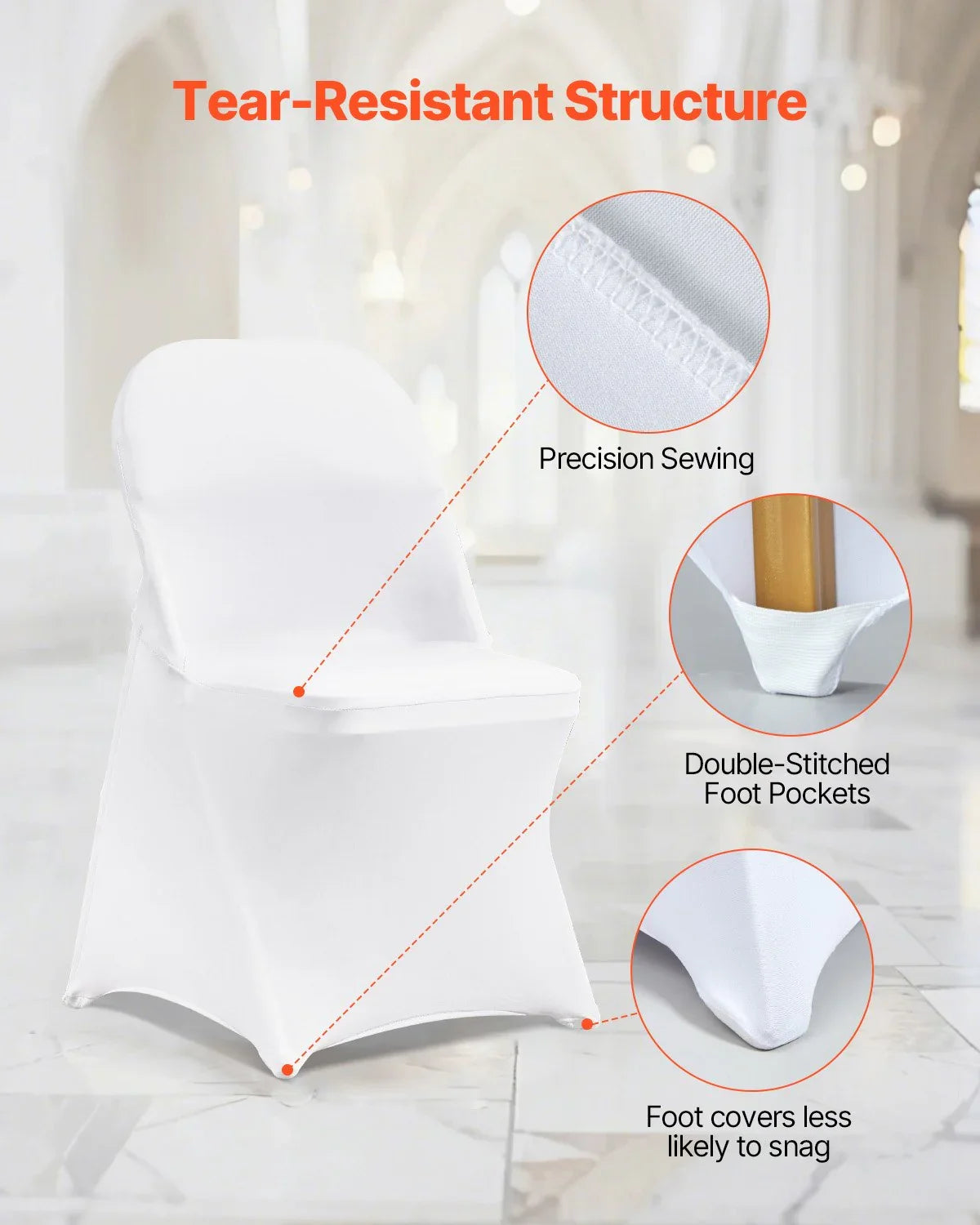 Stretch Spandex Folding Chair Covers, Universal Fitted Chair Cover, Removable Washable Protective Slipcovers, for Wedding, Holiday, Banquet, Party, Celebration, Dining (12PCS White)