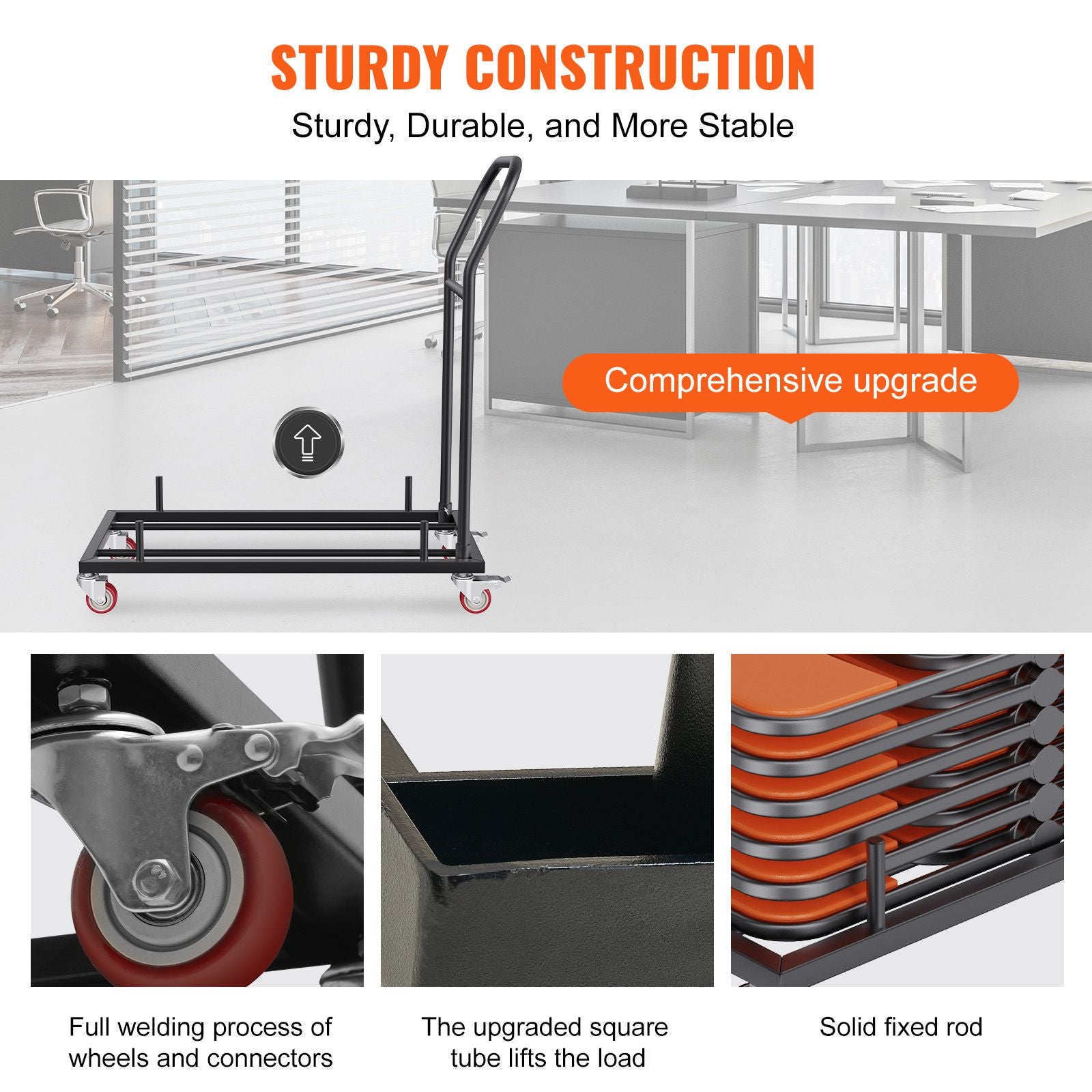 Folding Chair Storage Dolly 12 Chair Capacity Heavy Duty Iron Rack Cart Trolley
