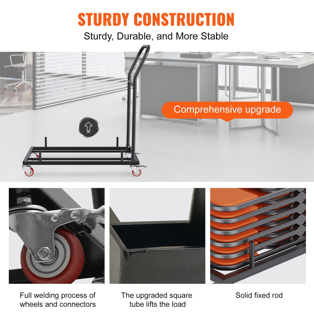 Folding Chair Storage Dolly 12 Chair Capacity Heavy Duty Iron Rack Cart Trolley