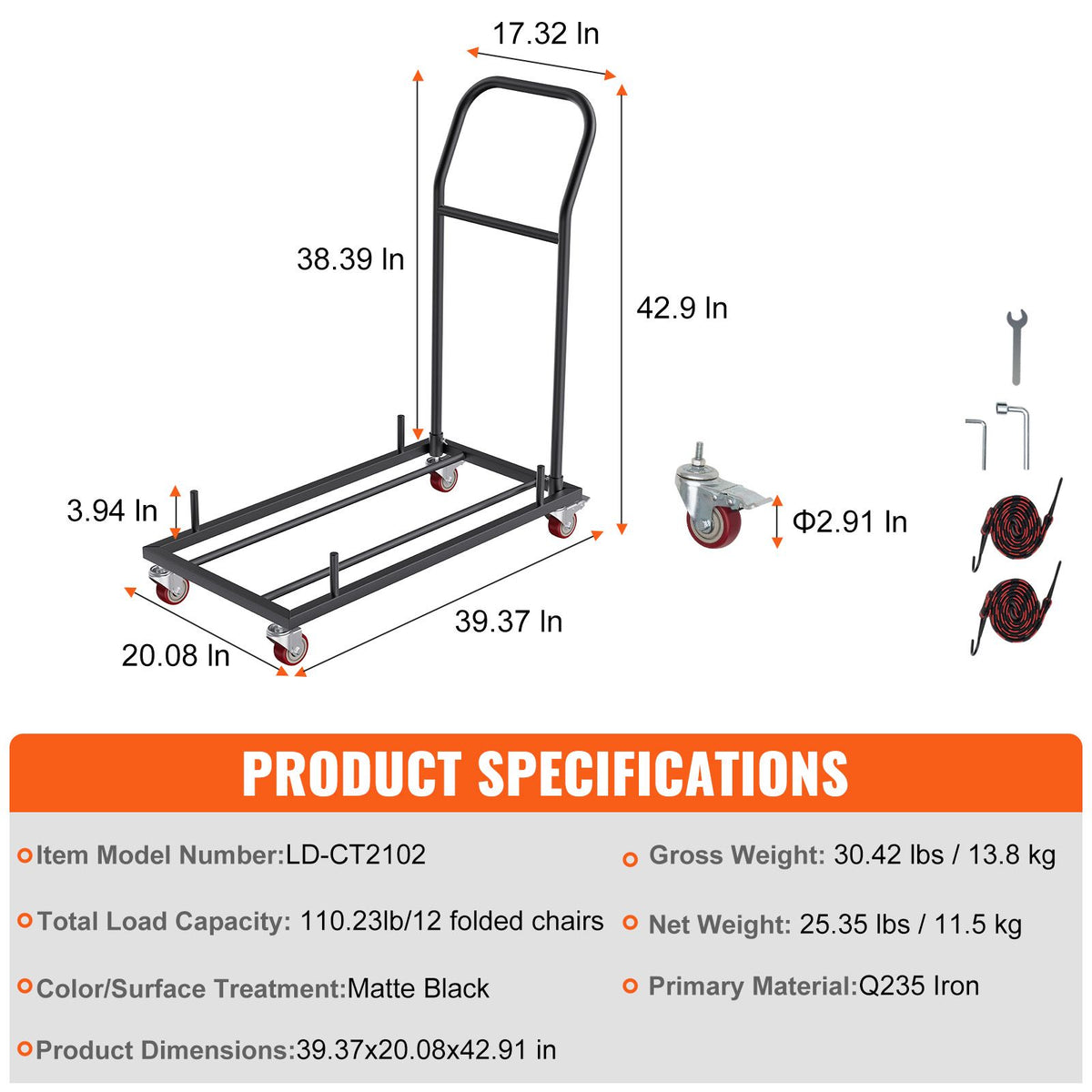 Folding Chair Storage Dolly 12 Chair Capacity Heavy Duty Iron Rack Cart Trolley