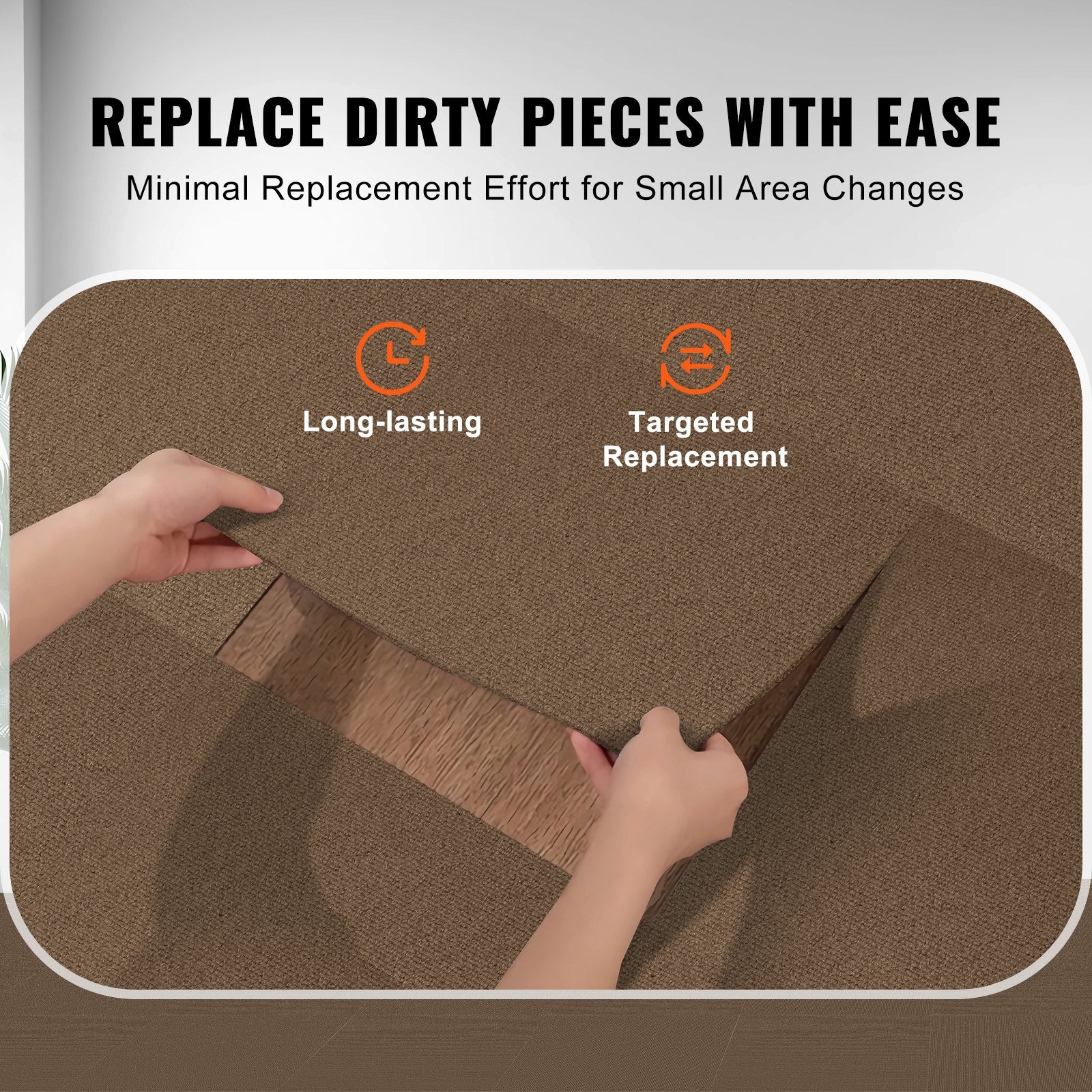 VEVOR Carpet Tiles Peel and Stick, Squares Self Adhesive Carpet Floor Tile, Soft Padded Carpet Tiles, Easy Install DIY for Bedroom Living Room Indoor Outdoor (10 Tiles, Dark Brown)