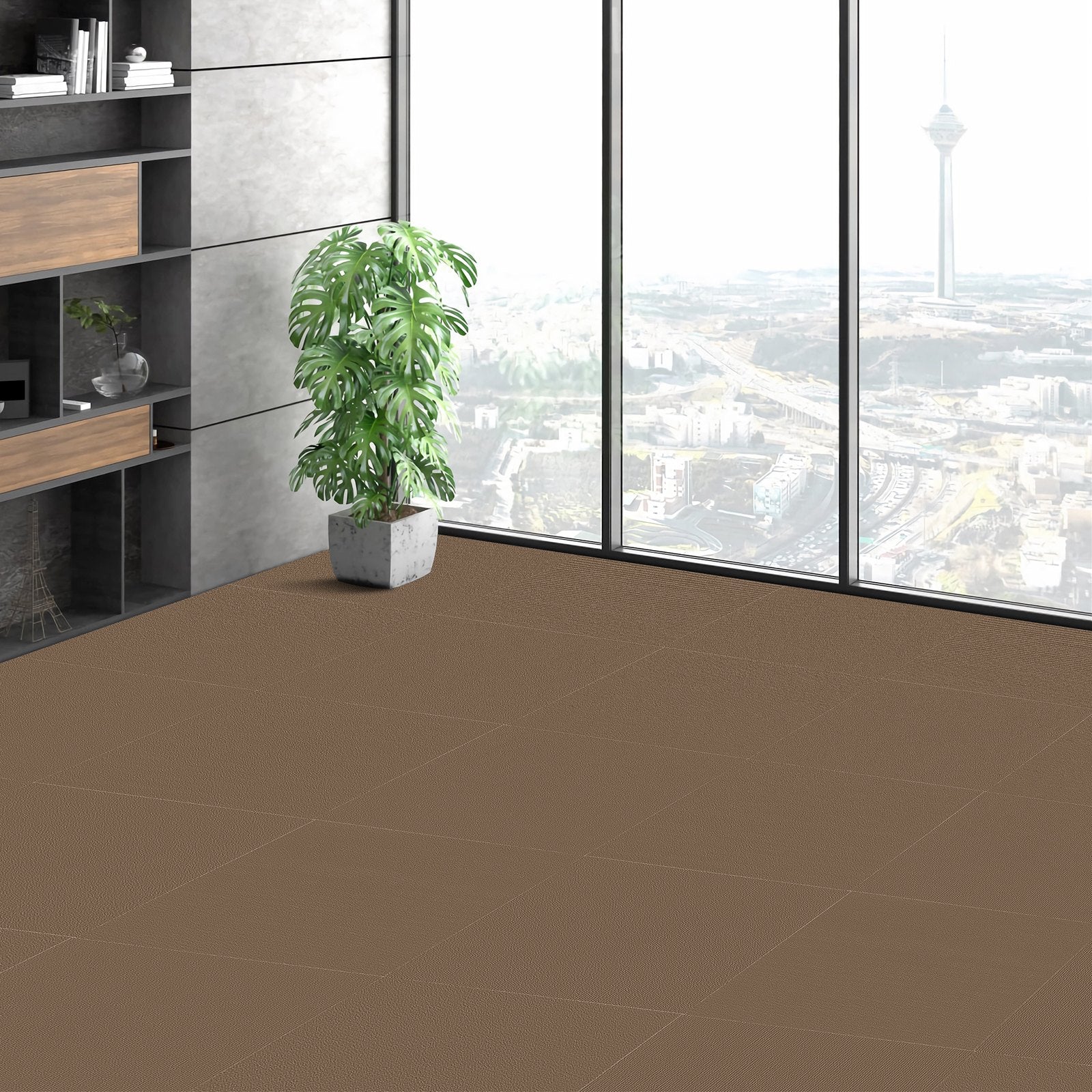 VEVOR Carpet Tiles Peel and Stick, Squares Self Adhesive Carpet Floor Tile, Soft Padded Carpet Tiles, Easy Install DIY for Bedroom Living Room Indoor Outdoor (10 Tiles, Dark Brown)