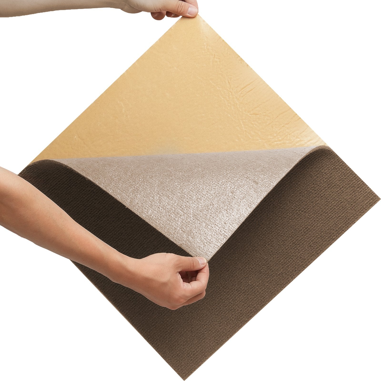 VEVOR Carpet Tiles Peel and Stick, Squares Self Adhesive Carpet Floor Tile, Soft Padded Carpet Tiles, Easy Install DIY for Bedroom Living Room Indoor Outdoor (10 Tiles, Dark Brown)