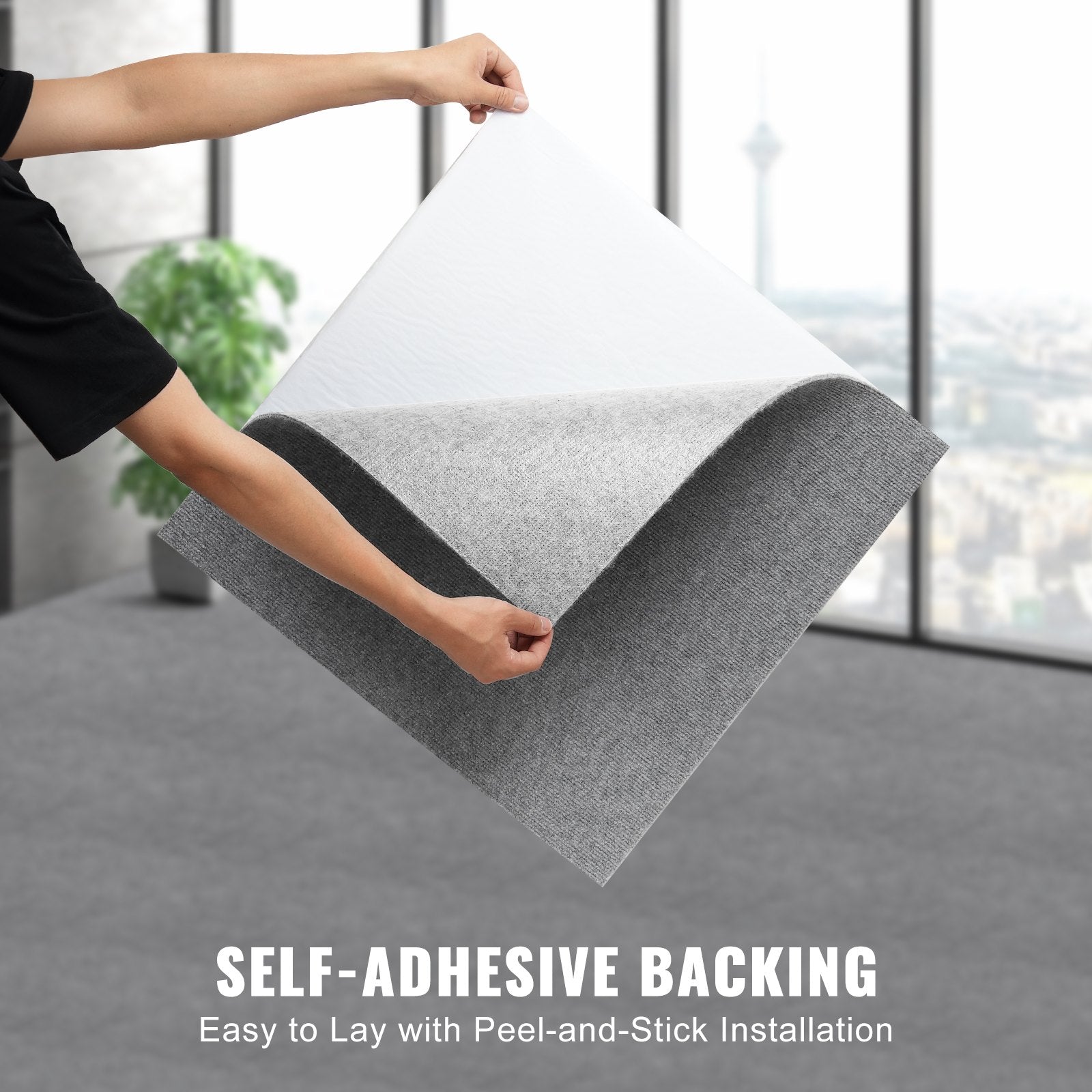 Carpet Tiles Peel and Stick, Squares Self Adhesive Carpet Floor Tile, Soft Padded Carpet Tiles, Easy Install DIY for Bedroom Living Room Indoor Outdoor (9Tiles, Light Gray)
