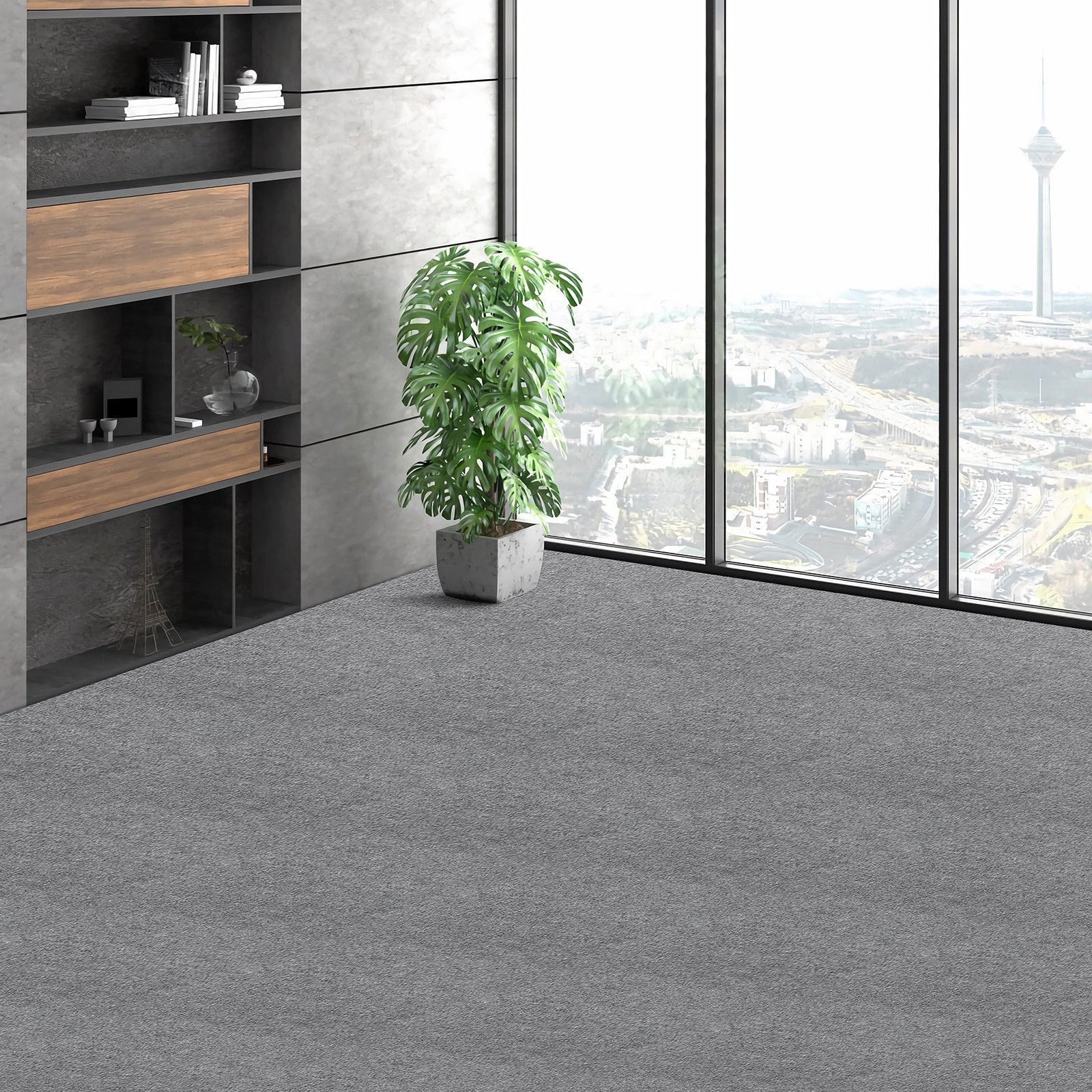 Carpet Tiles Peel and Stick, Squares Self Adhesive Carpet Floor Tile, Soft Padded Carpet Tiles, Easy Install DIY for Bedroom Living Room Indoor Outdoor (9Tiles, Light Gray)