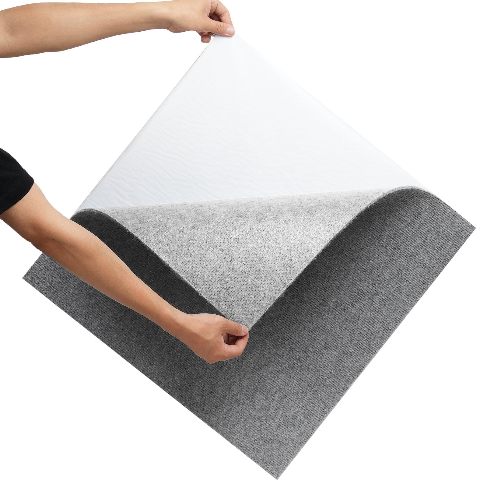 Carpet Tiles Peel and Stick, Squares Self Adhesive Carpet Floor Tile, Soft Padded Carpet Tiles, Easy Install DIY for Bedroom Living Room Indoor Outdoor (9Tiles, Light Gray)
