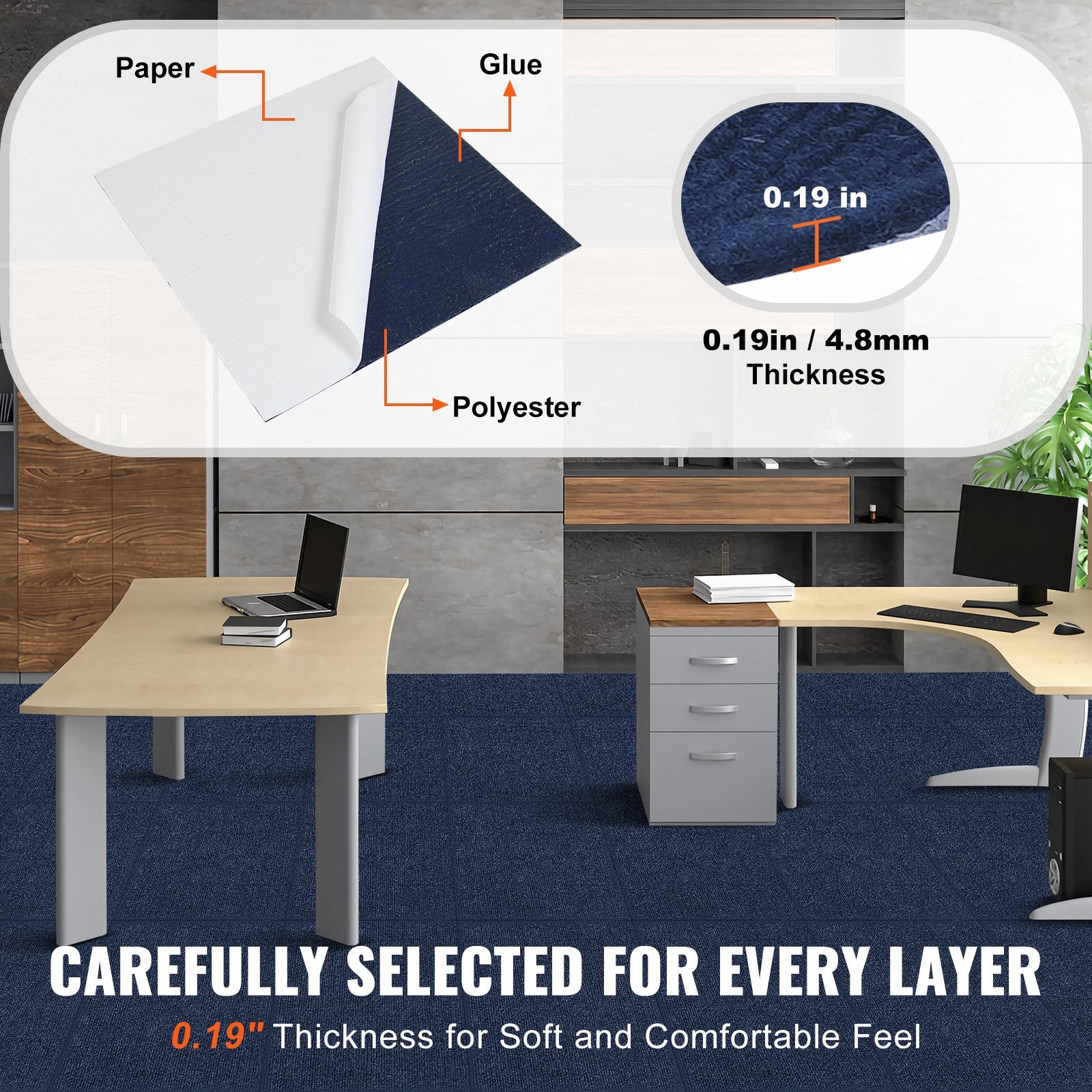 VEVOR Carpet Tiles Peel and Stick, Squares Self Adhesive Carpet Floor Tile, Soft Padded Carpet Tiles, Easy Install DIY for Bedroom Living Room Indoor Outdoor (15Tiles, Dark Blue)